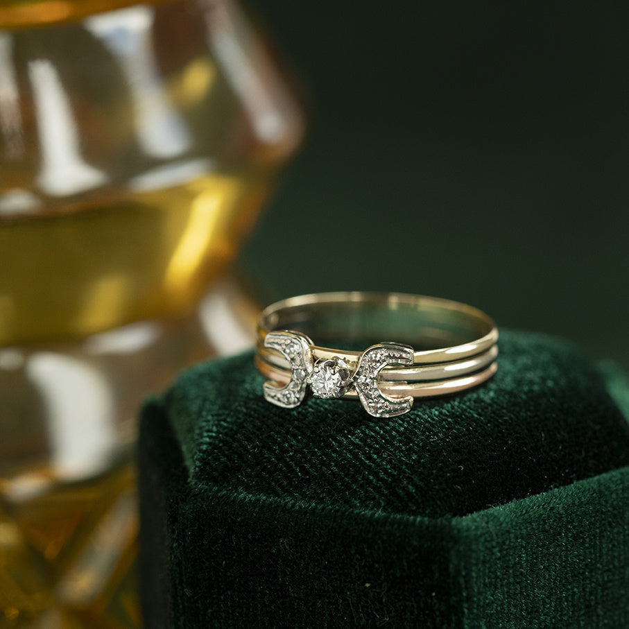 Vintage tricolour gold ring with diamond, 14 kt