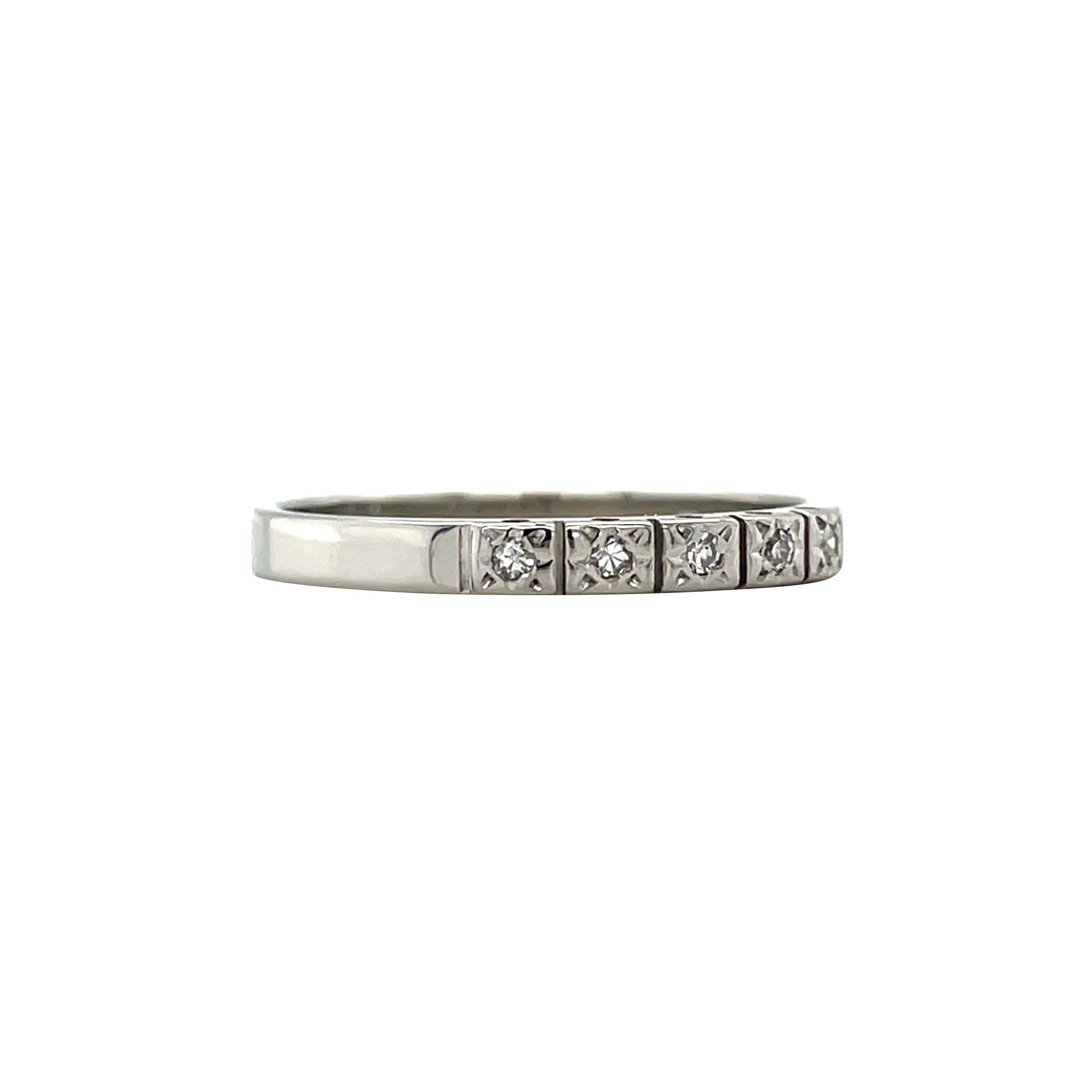 Witgouden vintage rijring met diamant 14 kt