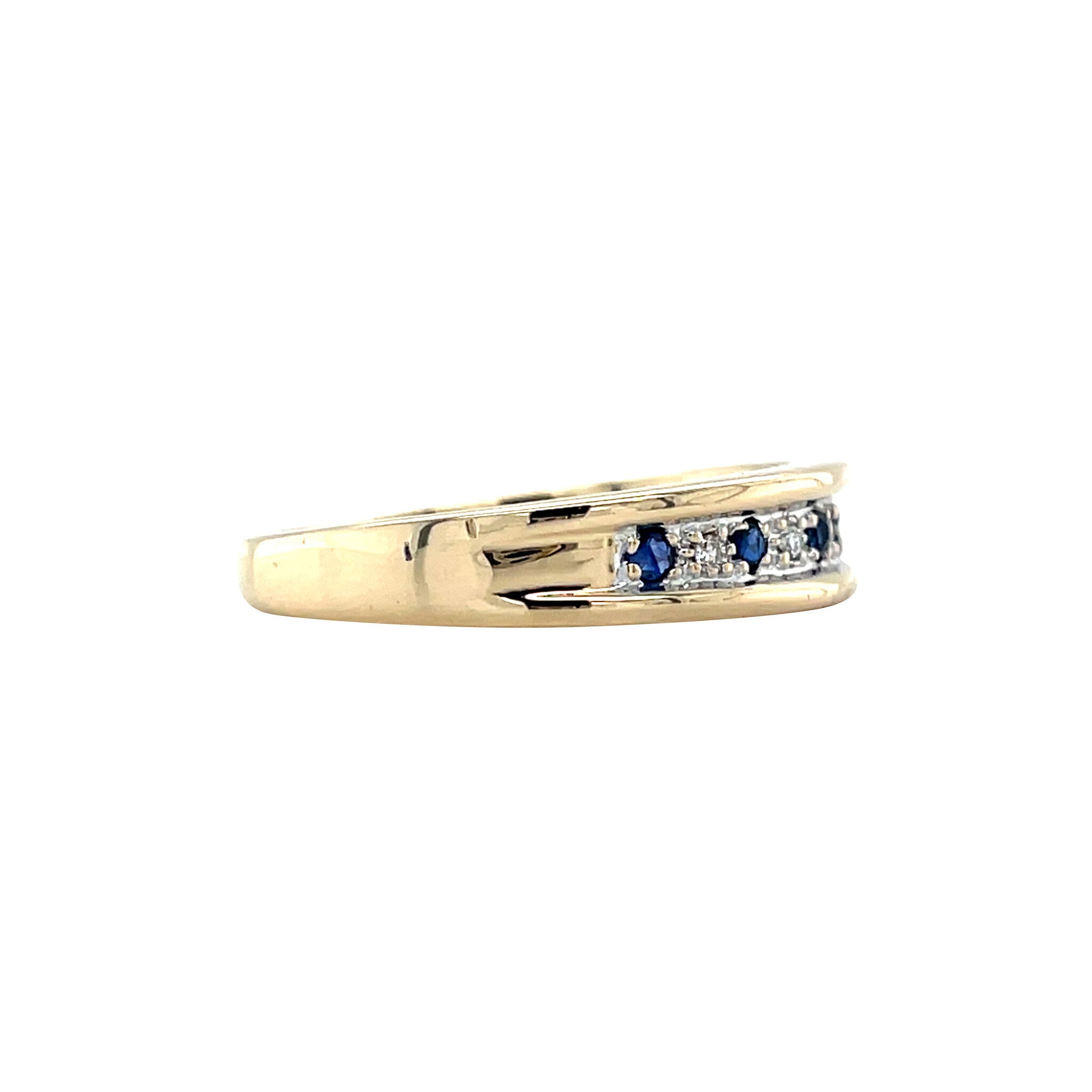 Gouden vintage rijring met saffier en diamant 14 krt