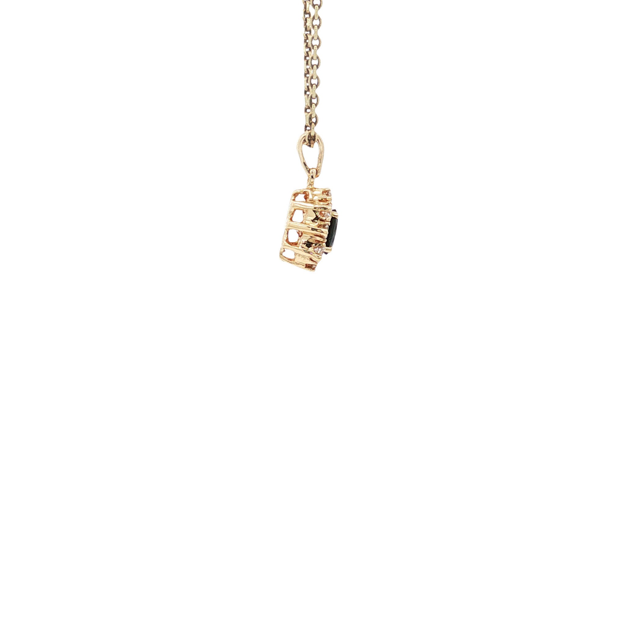 Gouden vintage entourage hanger met saffier en diamant 14 kt