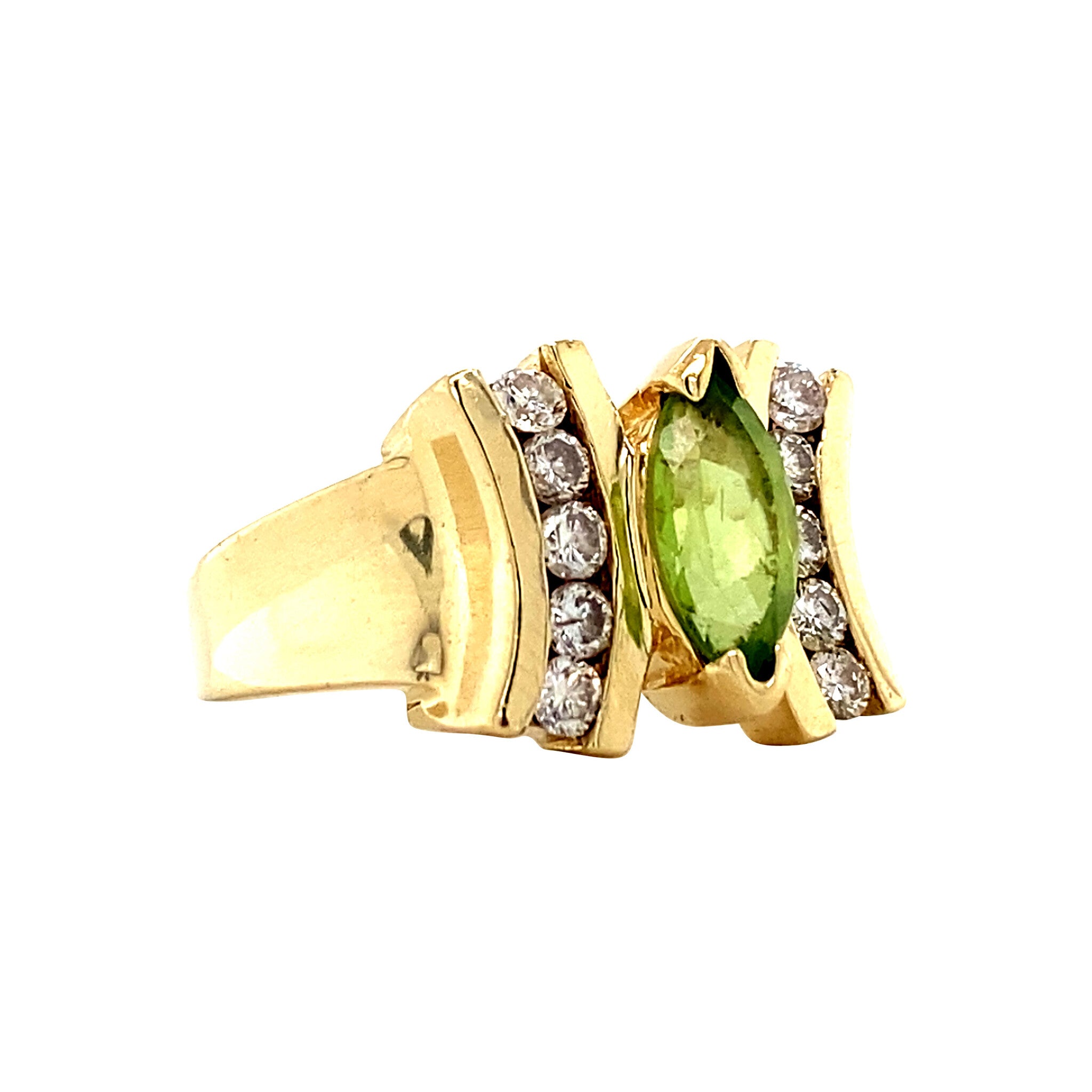 Gouden ring met peridoot en diamant 14 krt