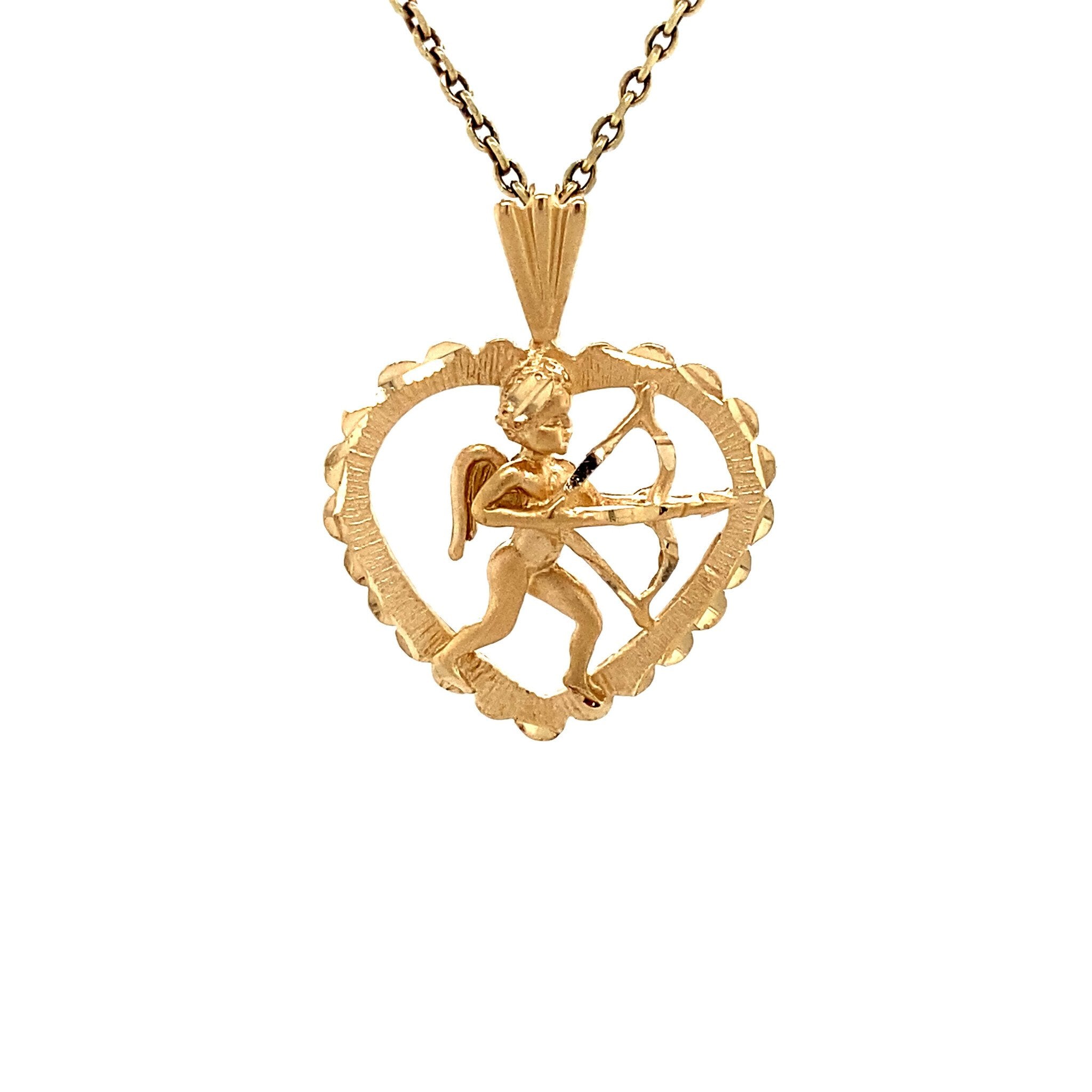 14 kt gold heart pendant with Cupid