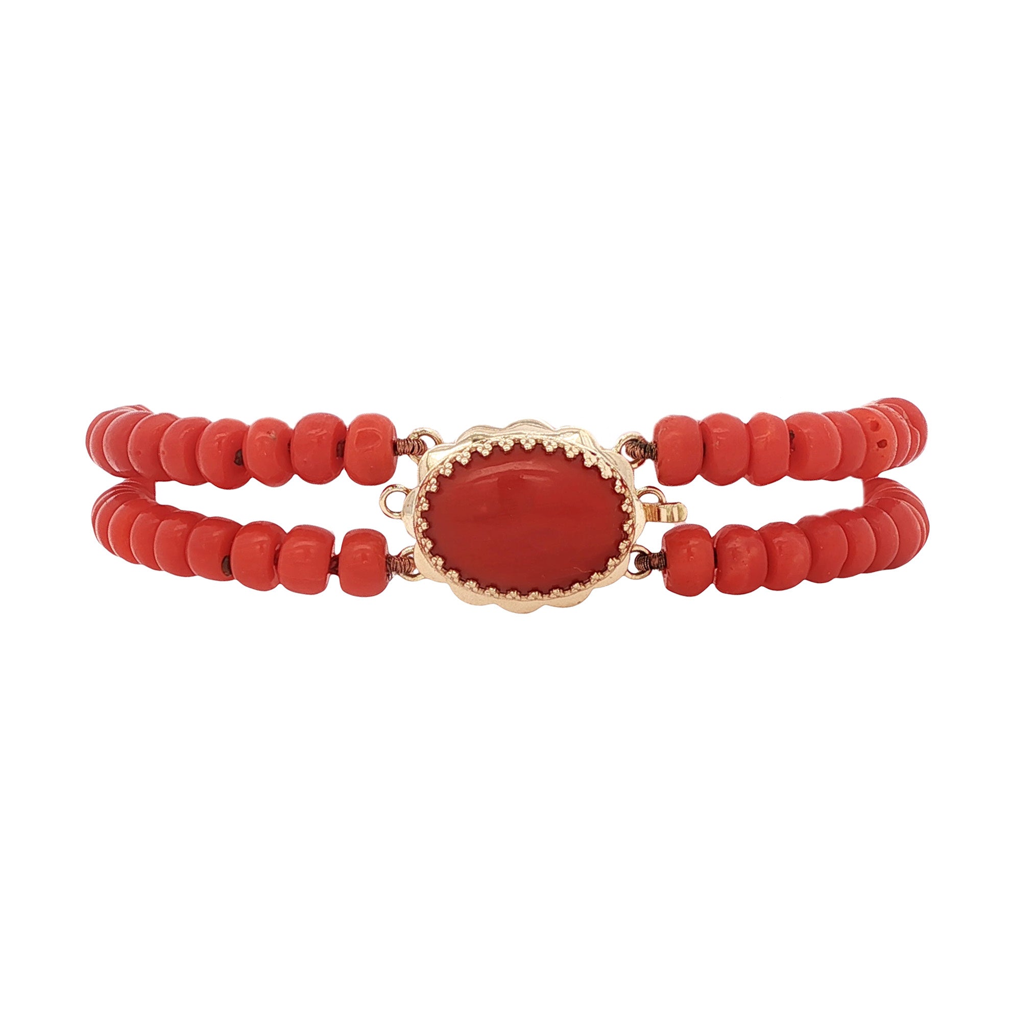 Vintage bloedkoraal armband met gouden sluiting 14 kt