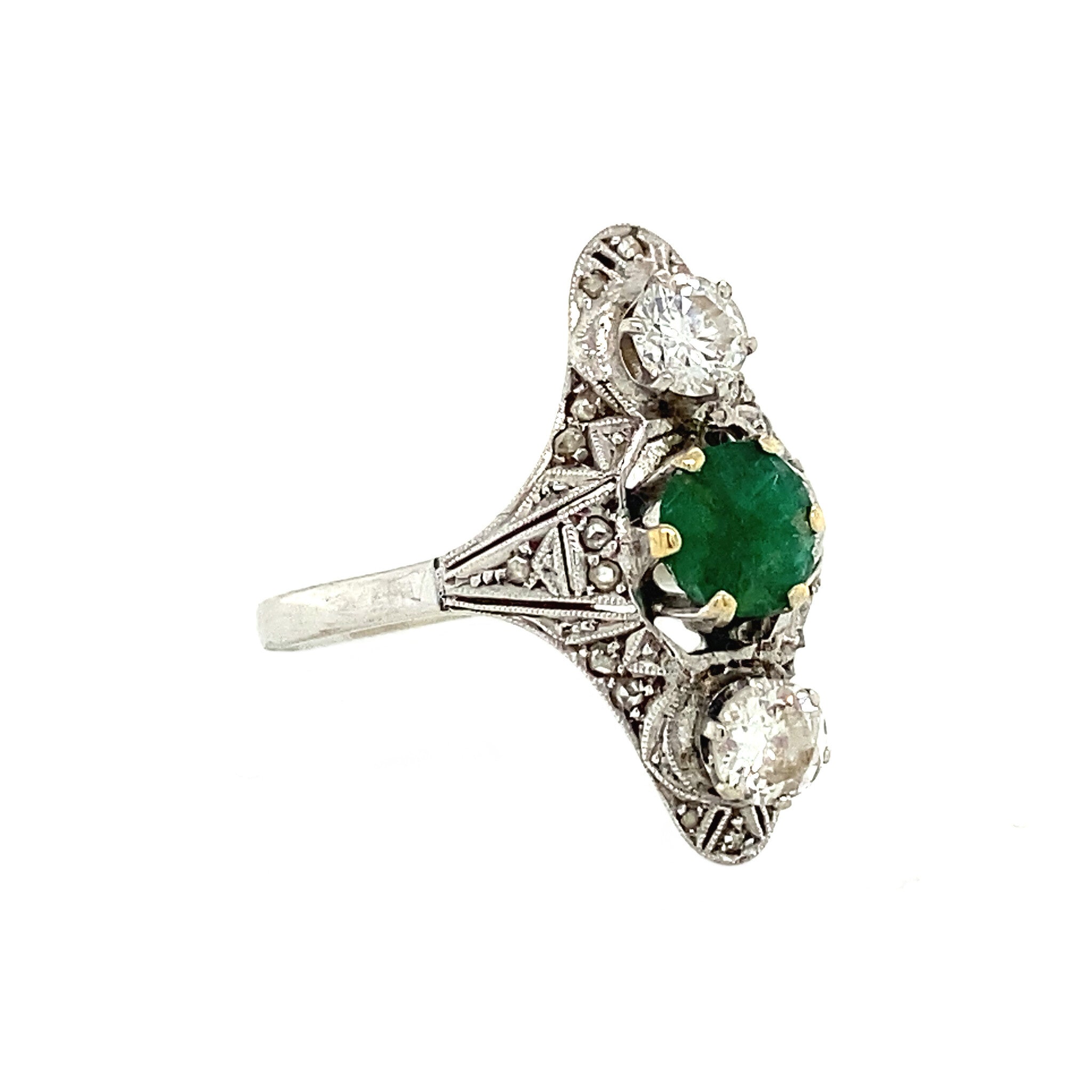 Witgouden prinsessenring met smaragd en diamant 18 krt