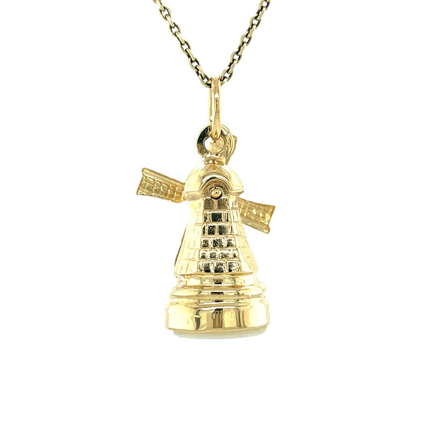 Gouden vintage molen hanger met parelmoer 14 kt