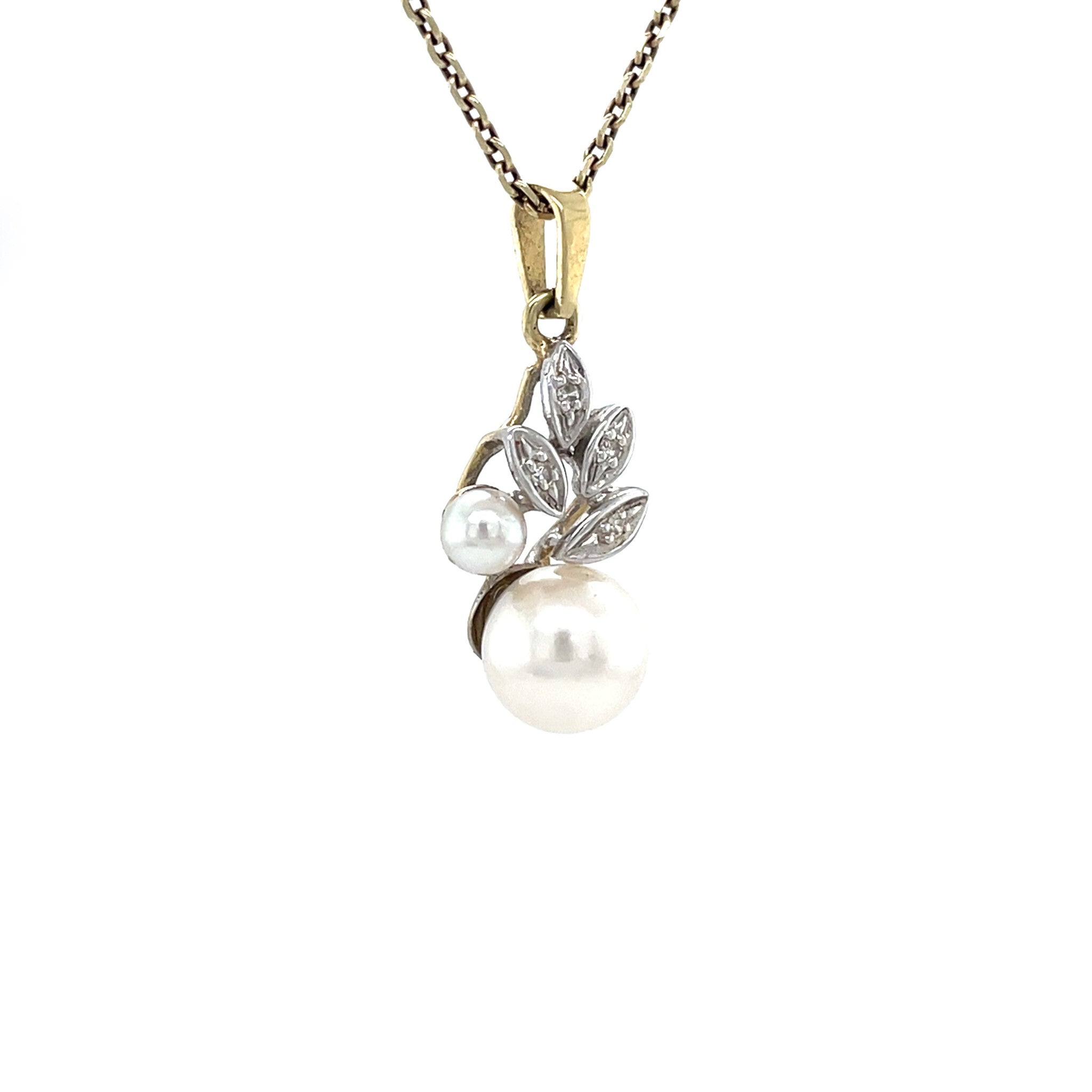 Gouden vintage hanger met parel en diamant 14 krt