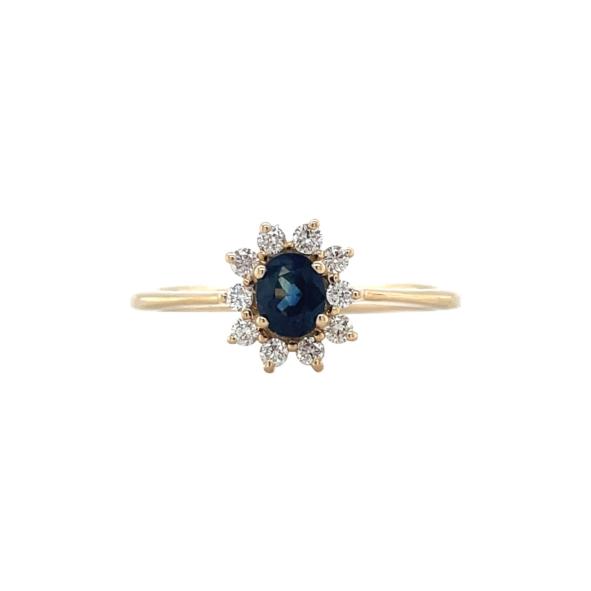 Vintage gold cluster ring with sapphire and diamond, 14 kt