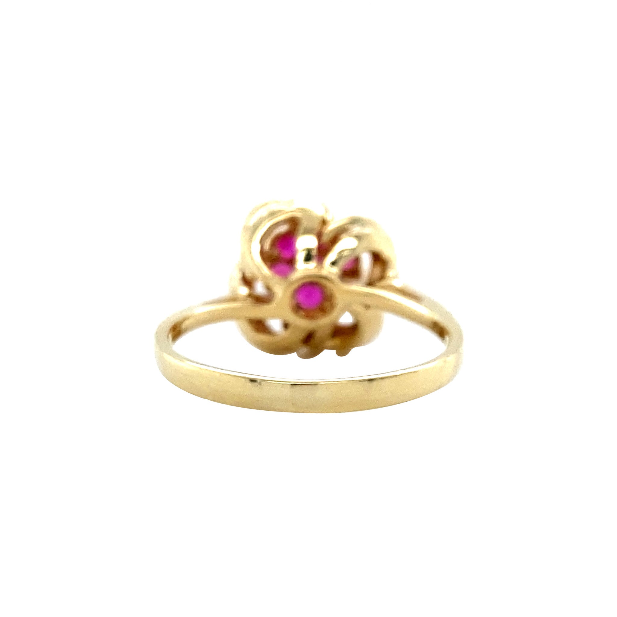 Gouden vintage entourage ring met robijn 14 krt