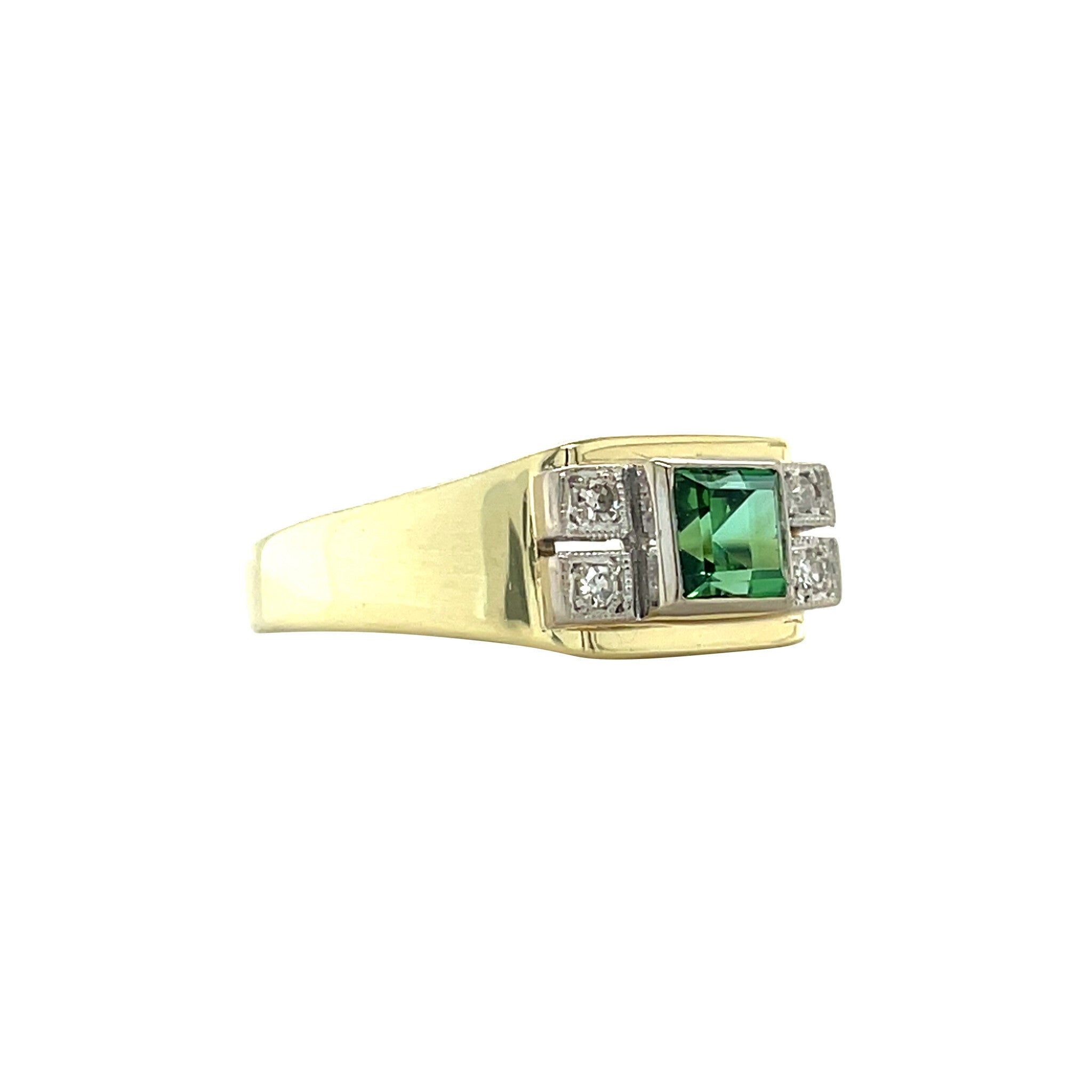 Gouden vintage ring met toermalijn en diamant 14 kt
