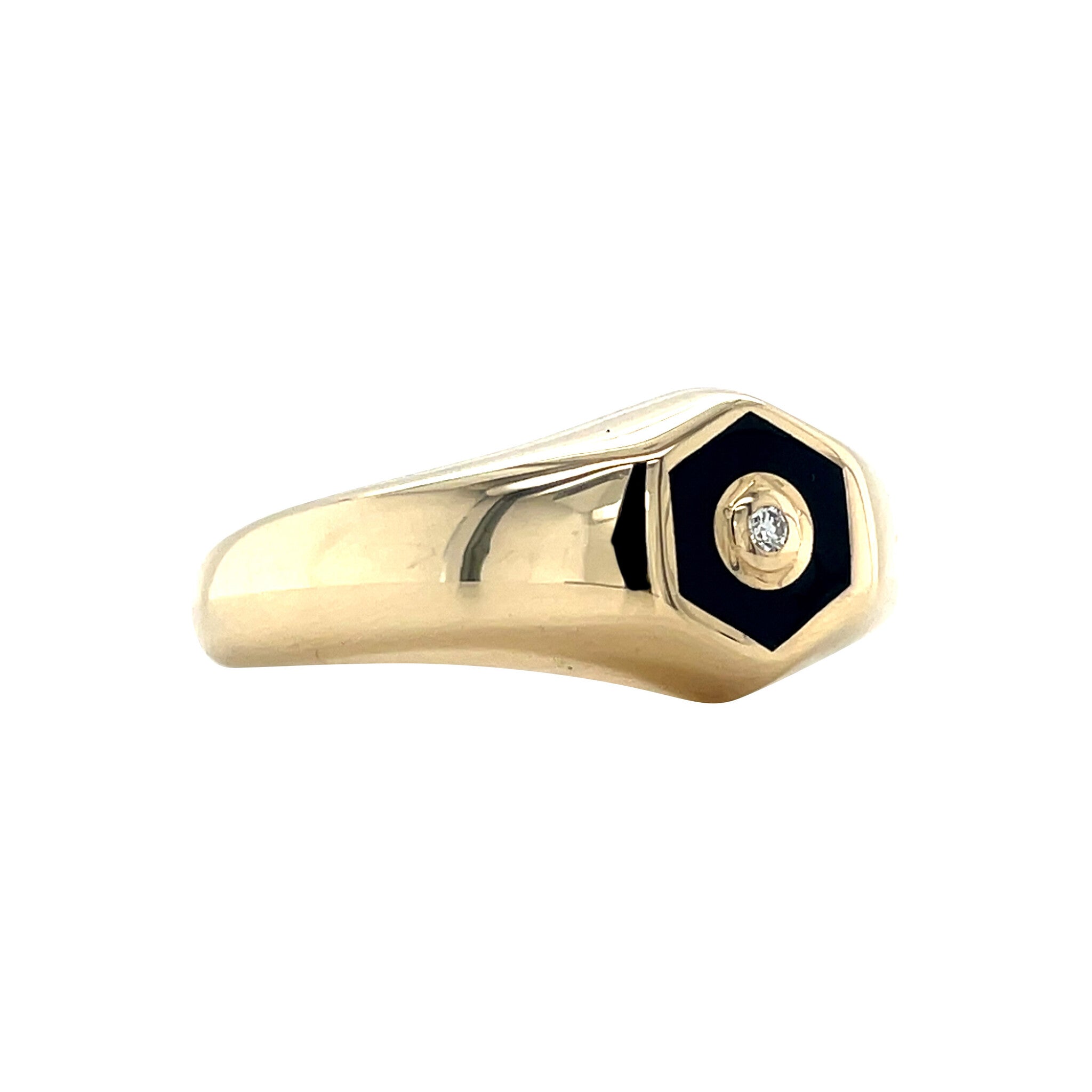 Gold vintage ring with enamel and diamond 14 kt