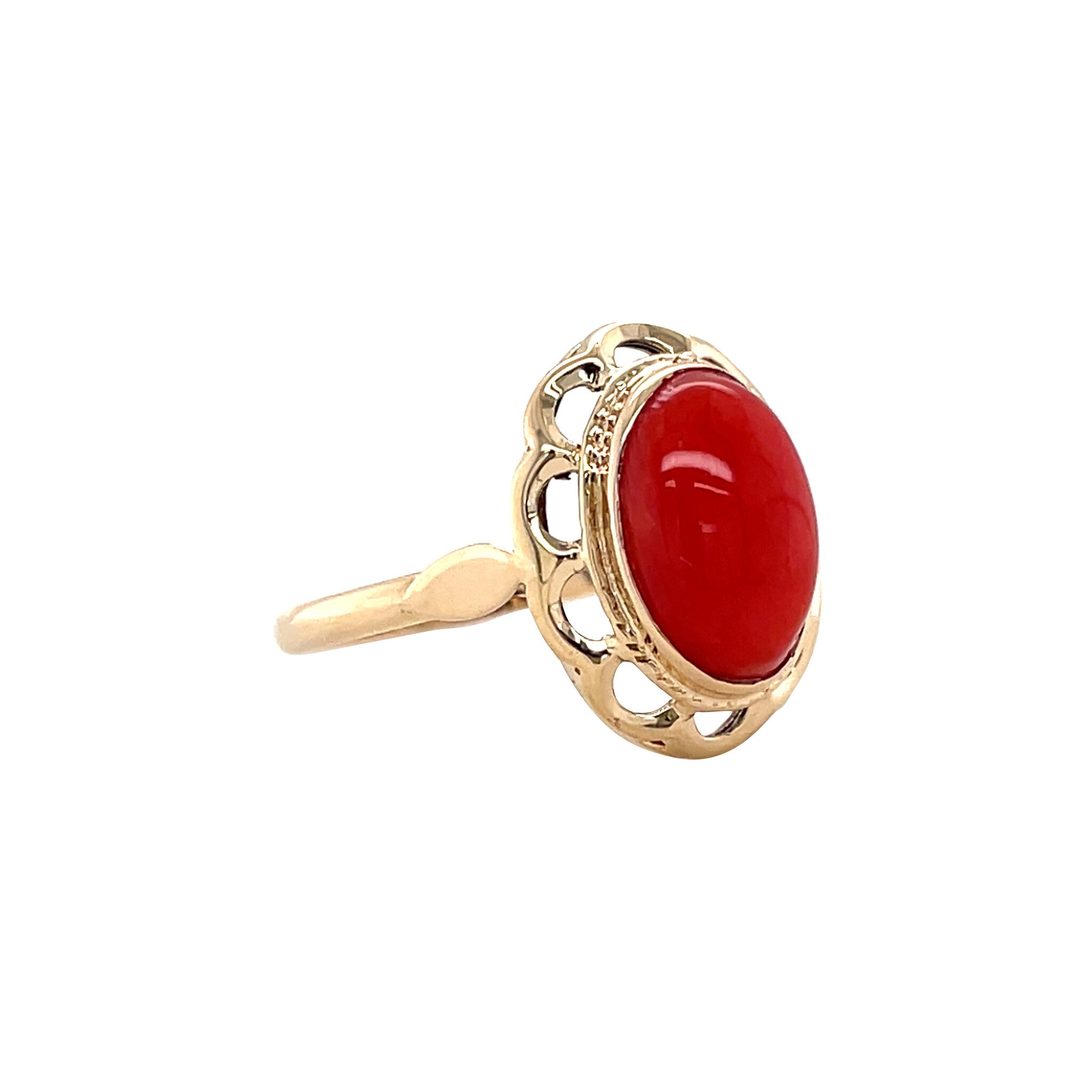 Gouden vintage ring met bloedkoraal 14 kt