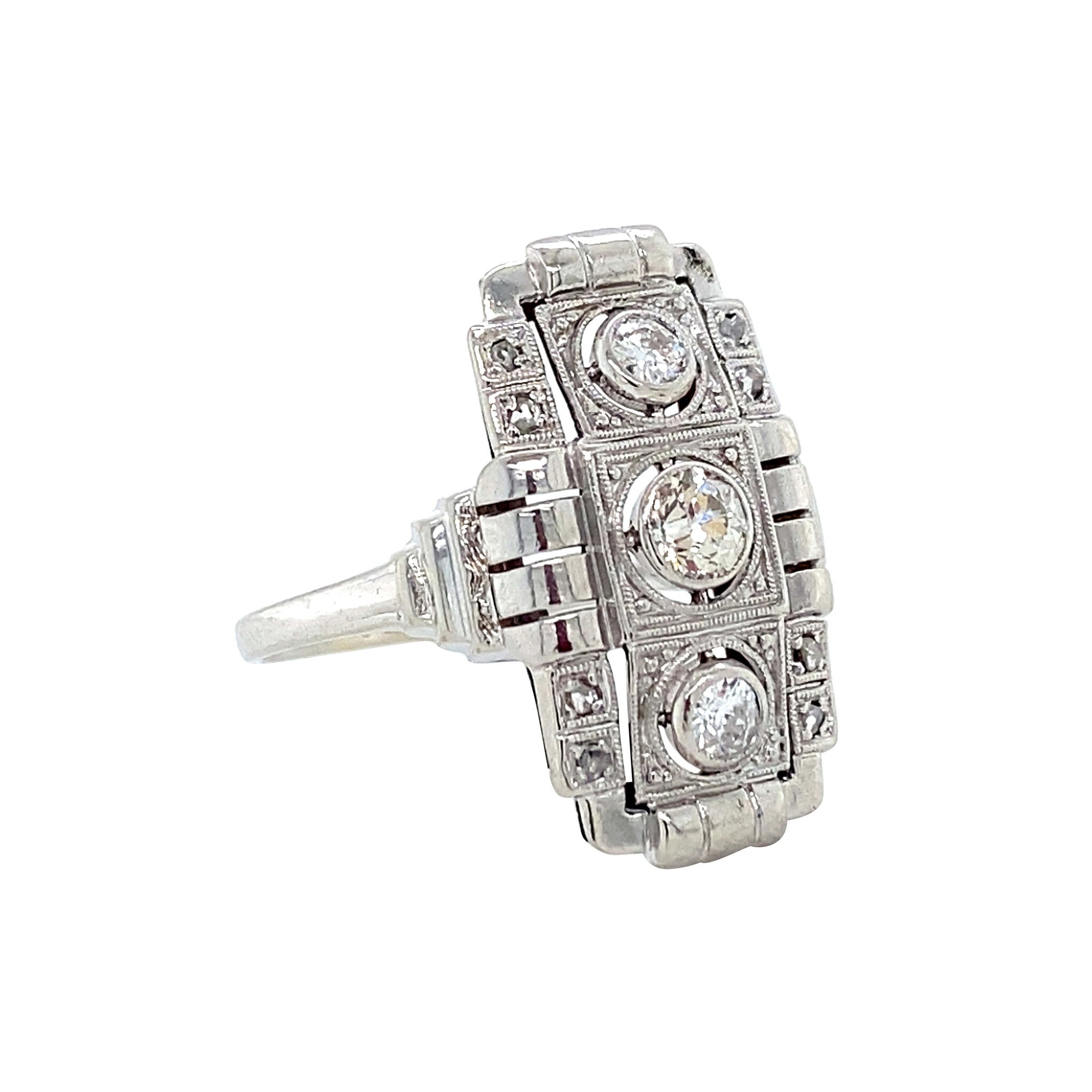 Witgouden vintage prinsessen ring met diamant 14 krt/950