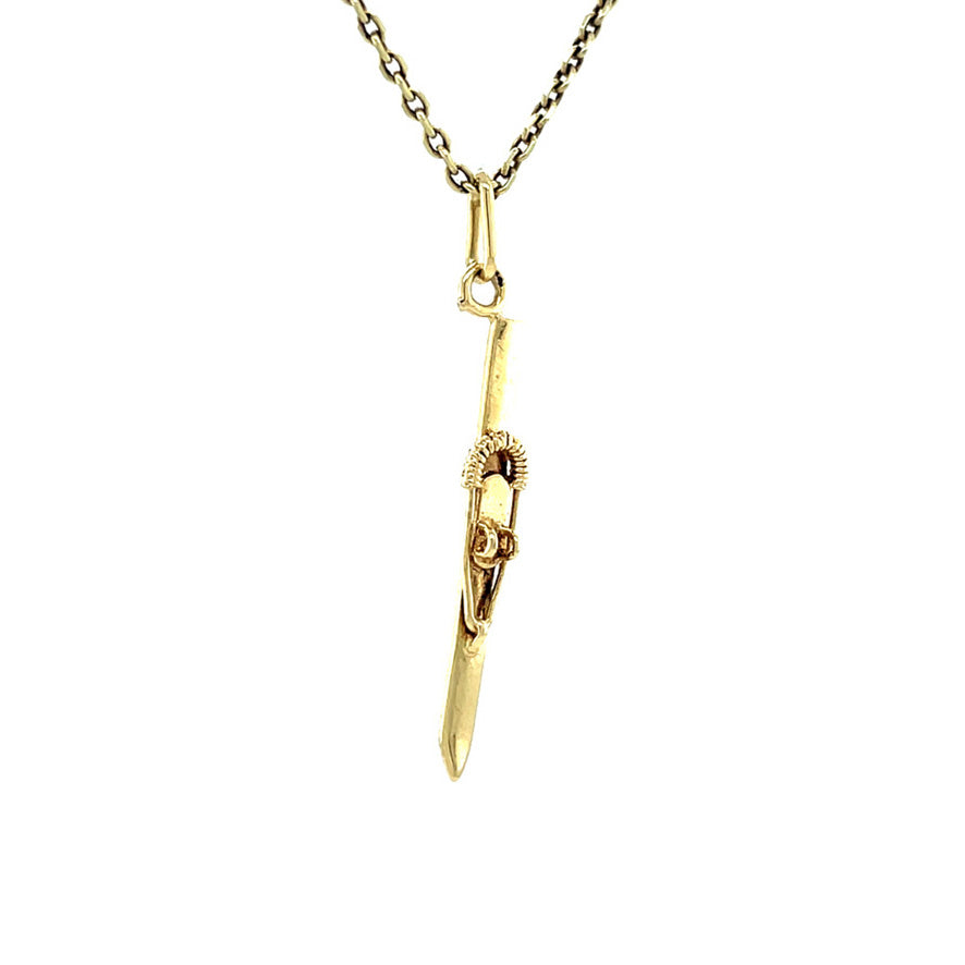 Gouden vintage langlaufski hanger 14 kt