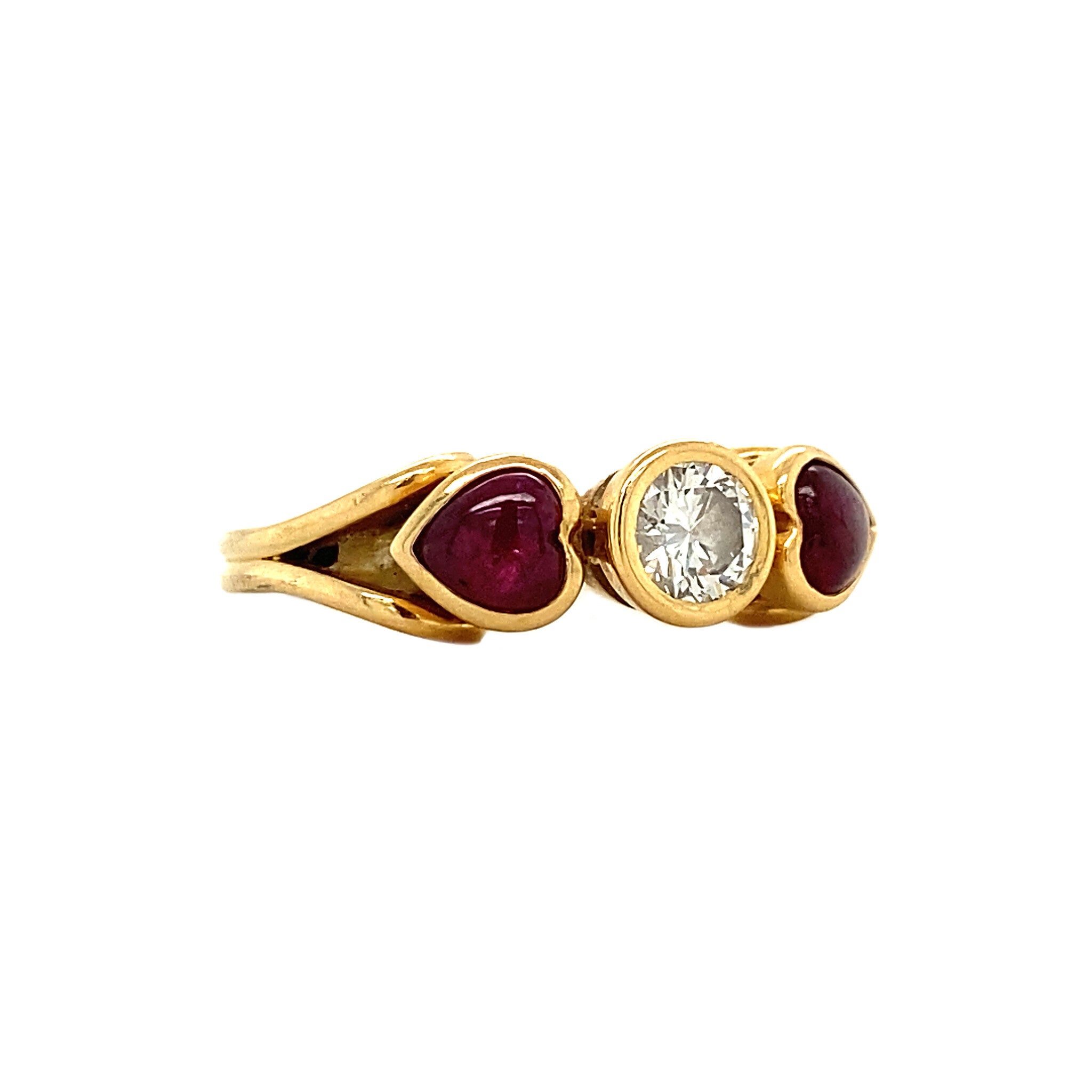 18 kt gold ring with diamond and ruby