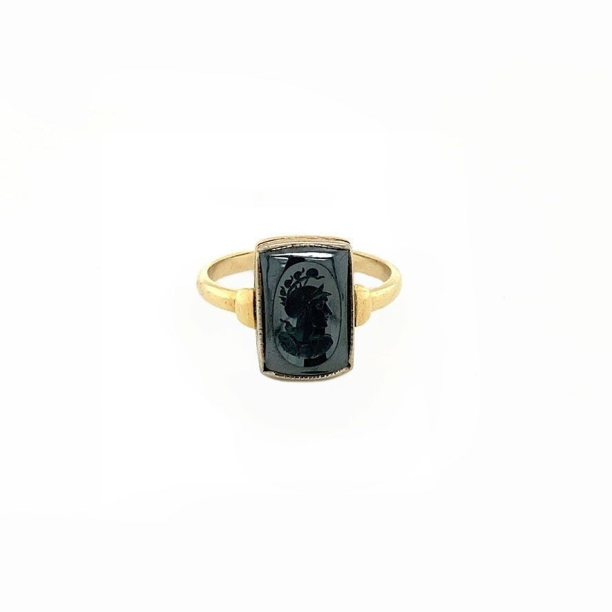 Gouden ring met hematiet 12 krt