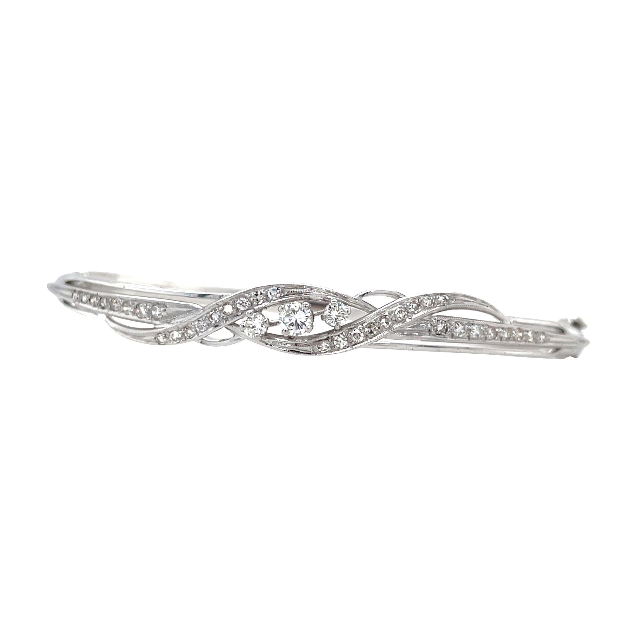 Witgouden bangle met diamant 14 kt