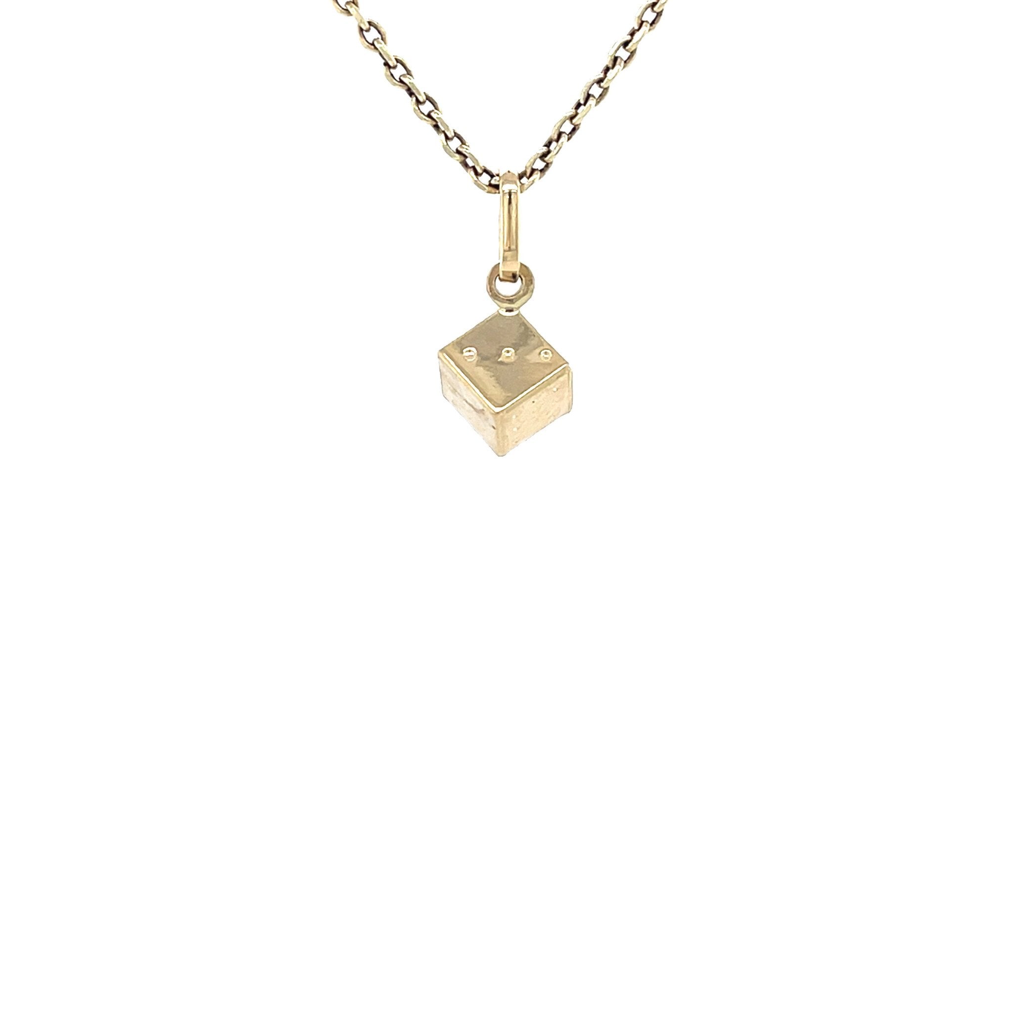 Gouden vintage dobbelsteen hanger 14 krt