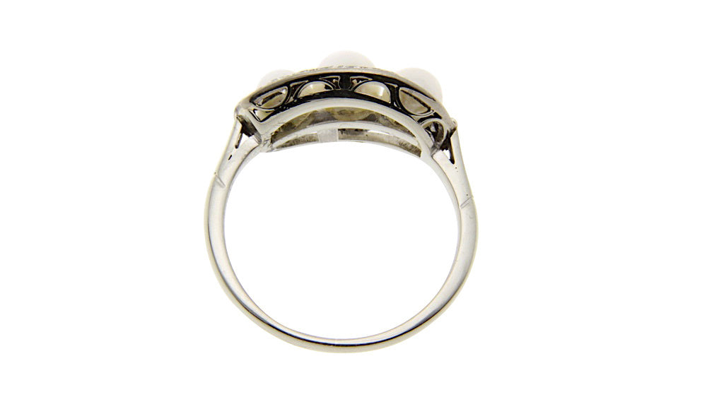 Witgouden ring met parel en diamant 14 krt