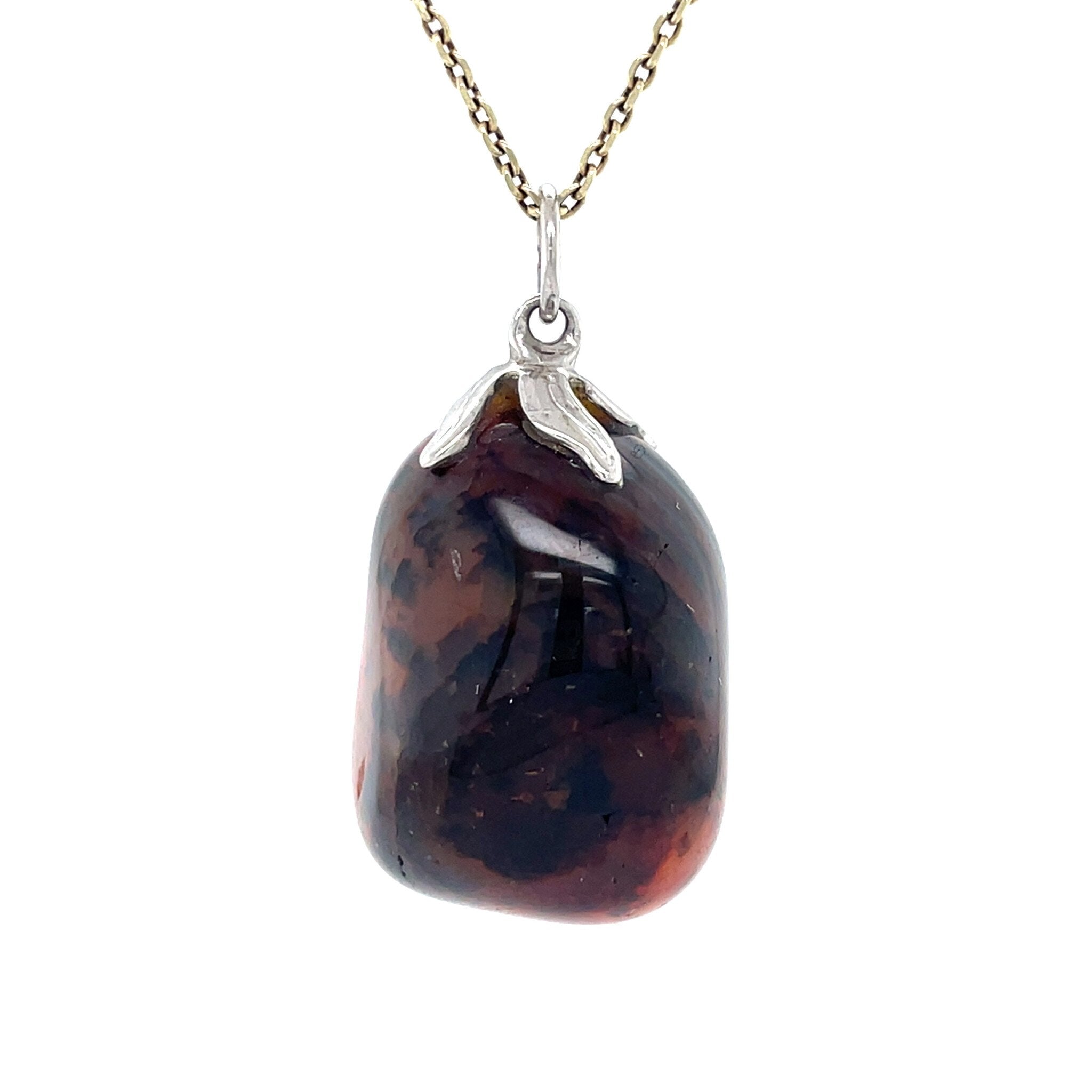 Witgouden vintage hanger met streepagaat 14 krt