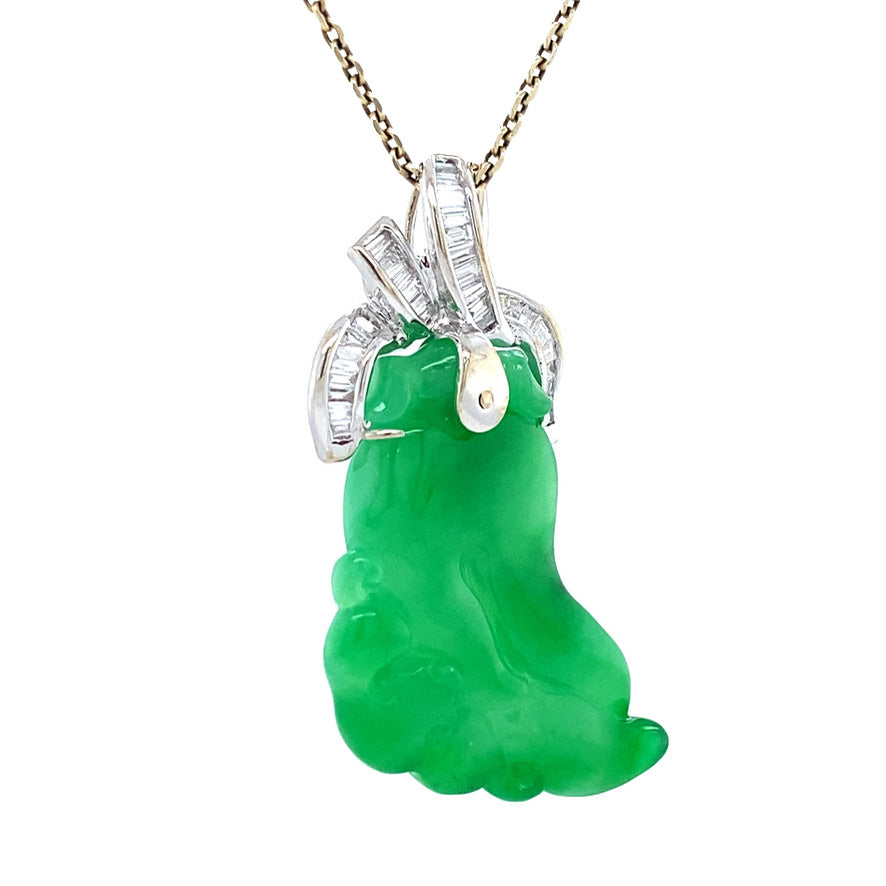 Witgouden vintage hanger met jade en diamant 14 kt