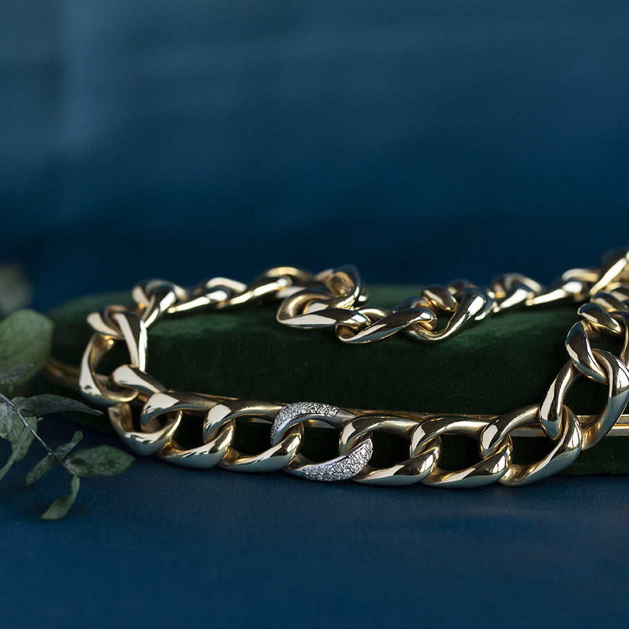 Gouden gourmet collier met diamant 14 krt