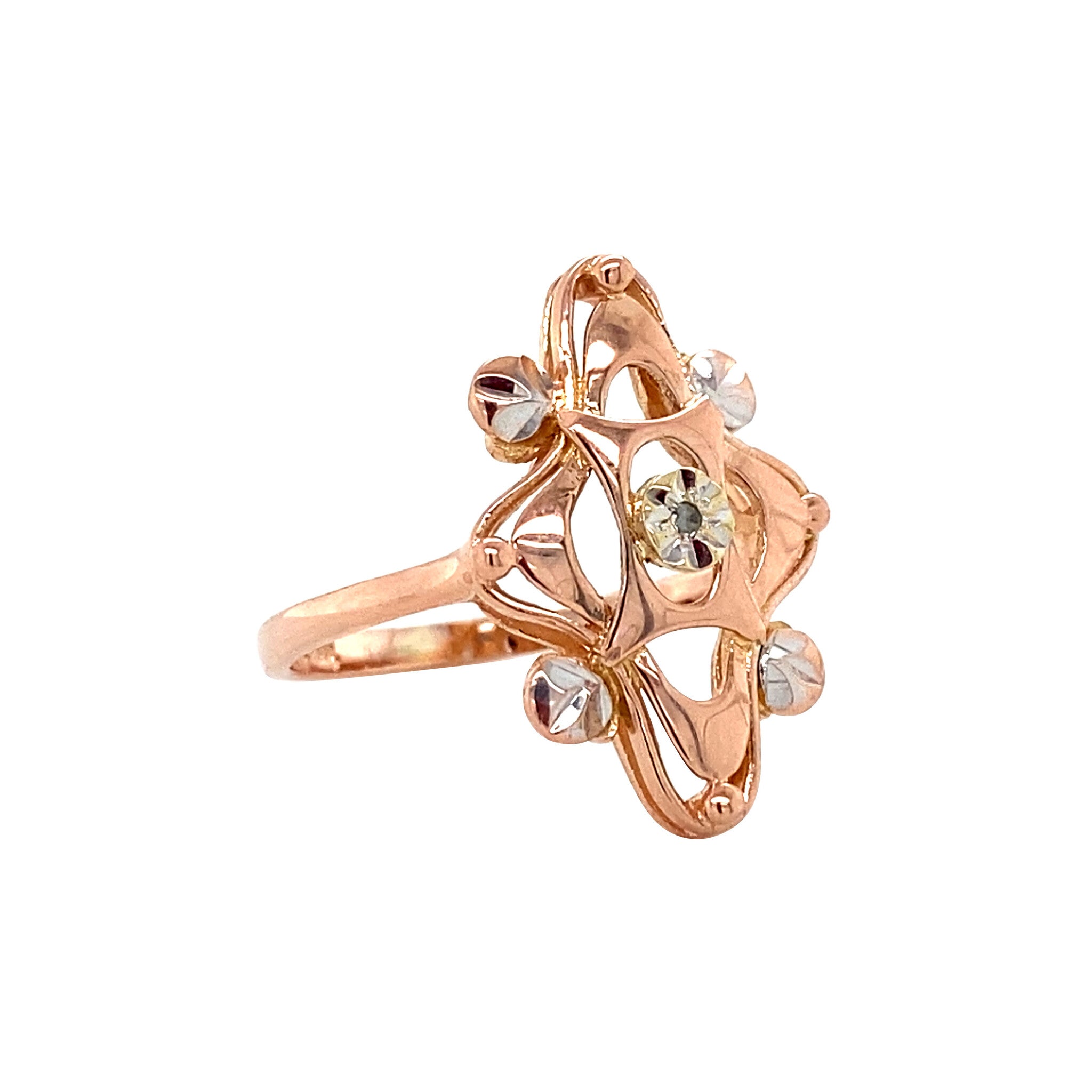 Roségouden vintage ring met diamant 14 krt