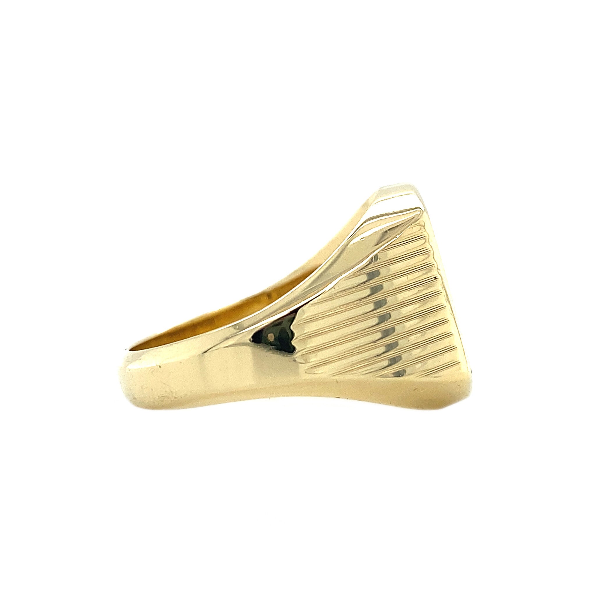 Gold signet ring with blue layered stone 14 kt