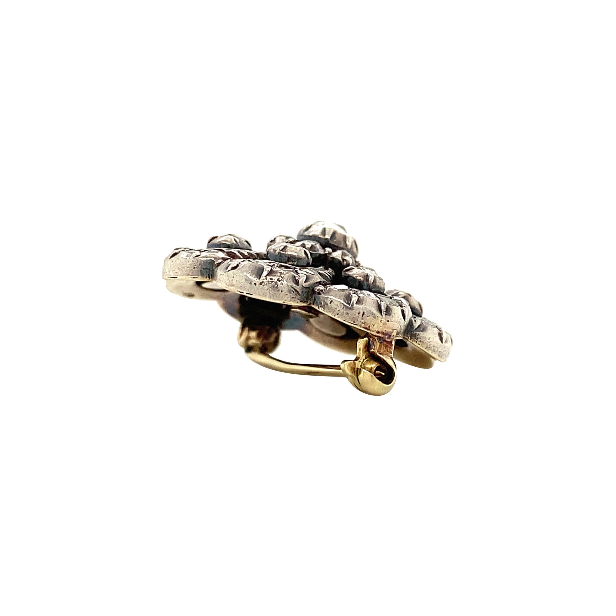 Gouden entourage broche met roosdiamant 14 krt/925