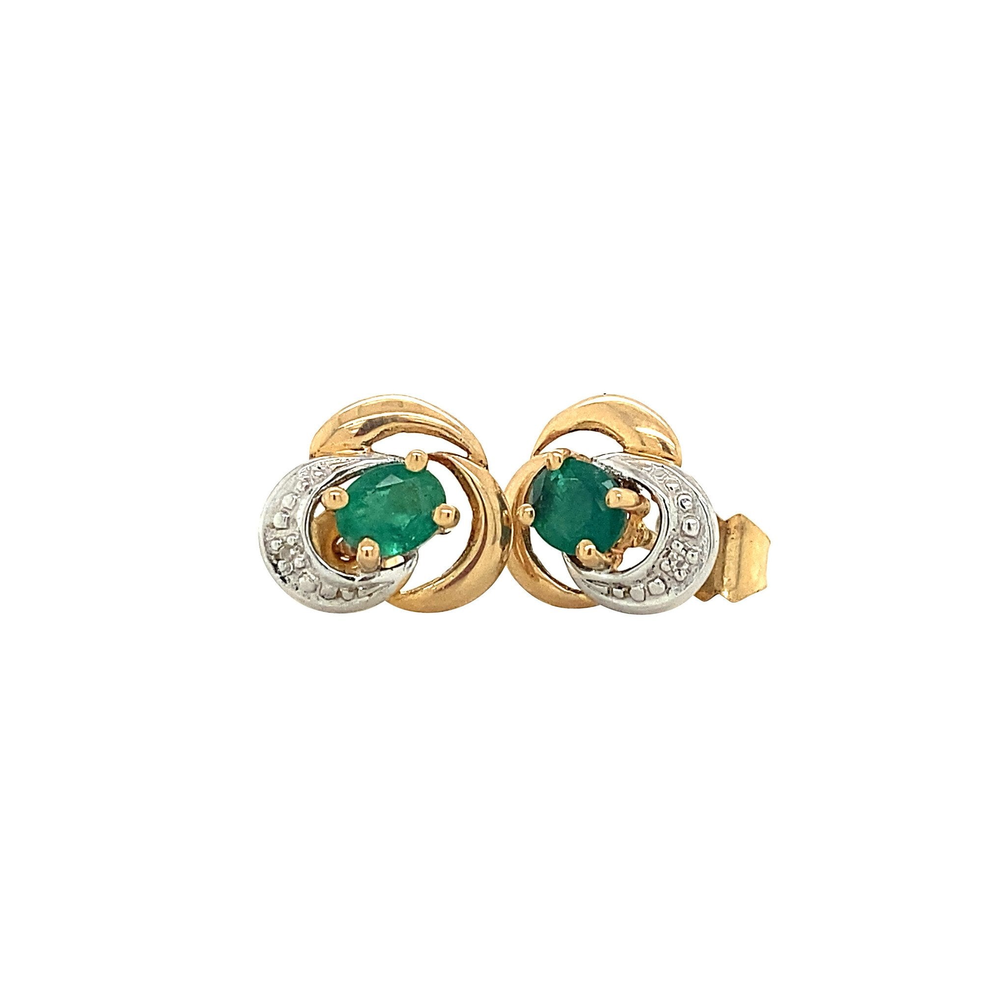 14 kt gold stud earrings with natural emerald and diamond