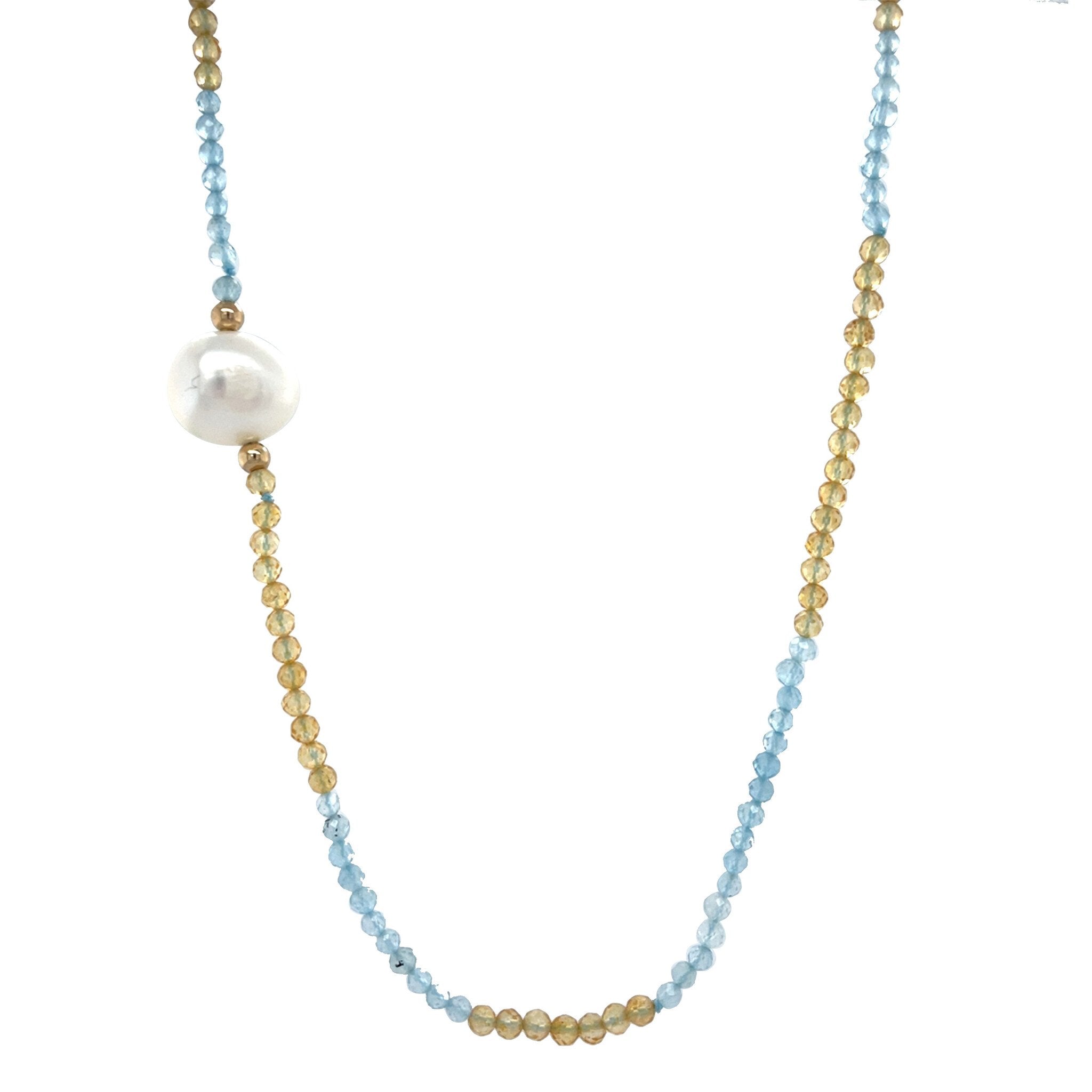 Vintage citrine and aquamarine necklace with pearl and decorative clasp