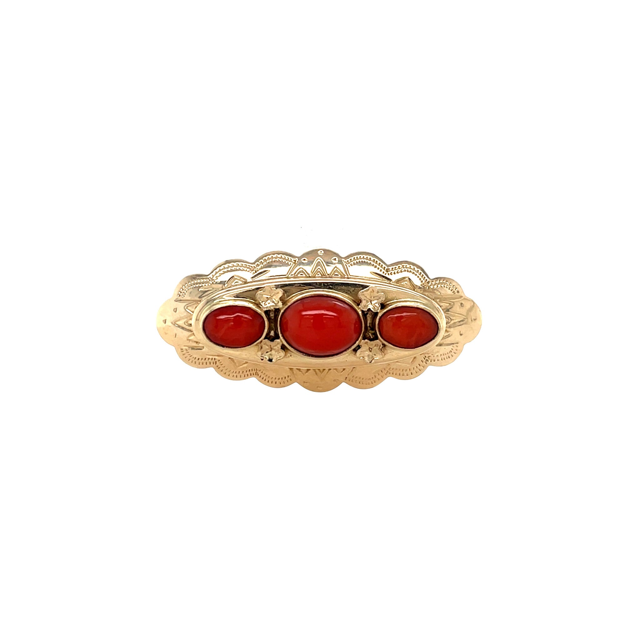 Gouden vintage broche met bloedkoraal 14 krt