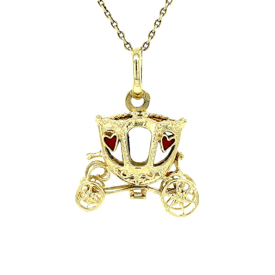 Golden vintage coach pendant with enamel 14 kt