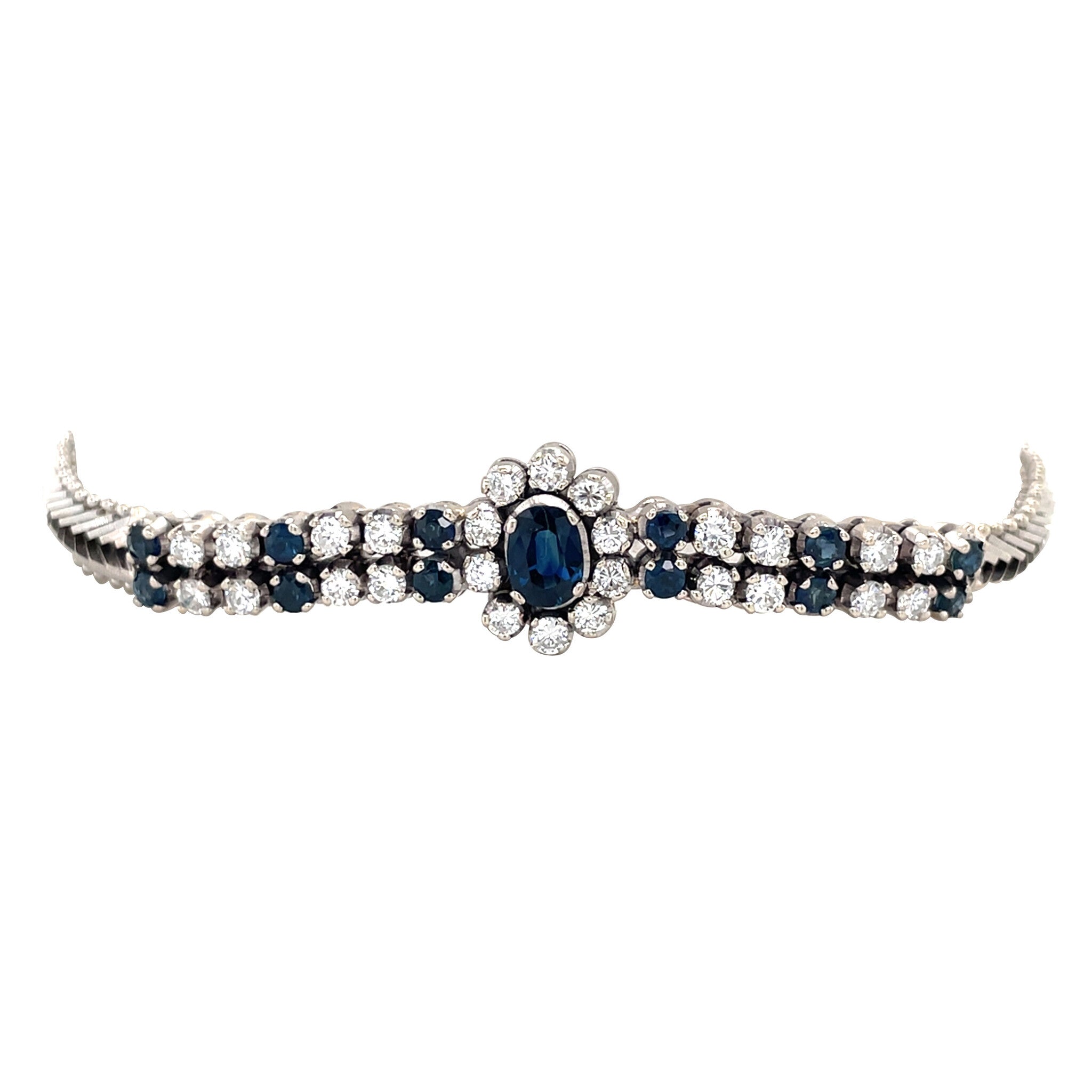 Witgouden vintage entourage armband met saffier en diamant 14 krt