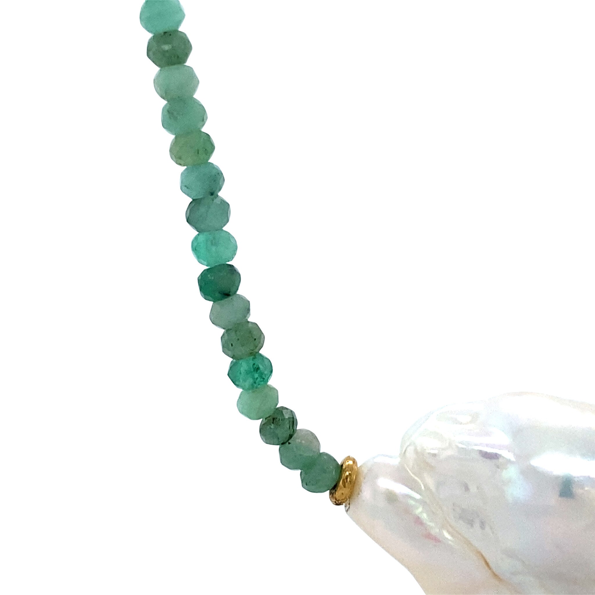 Smaragd collier met parel en gouden sluiting 14 krt