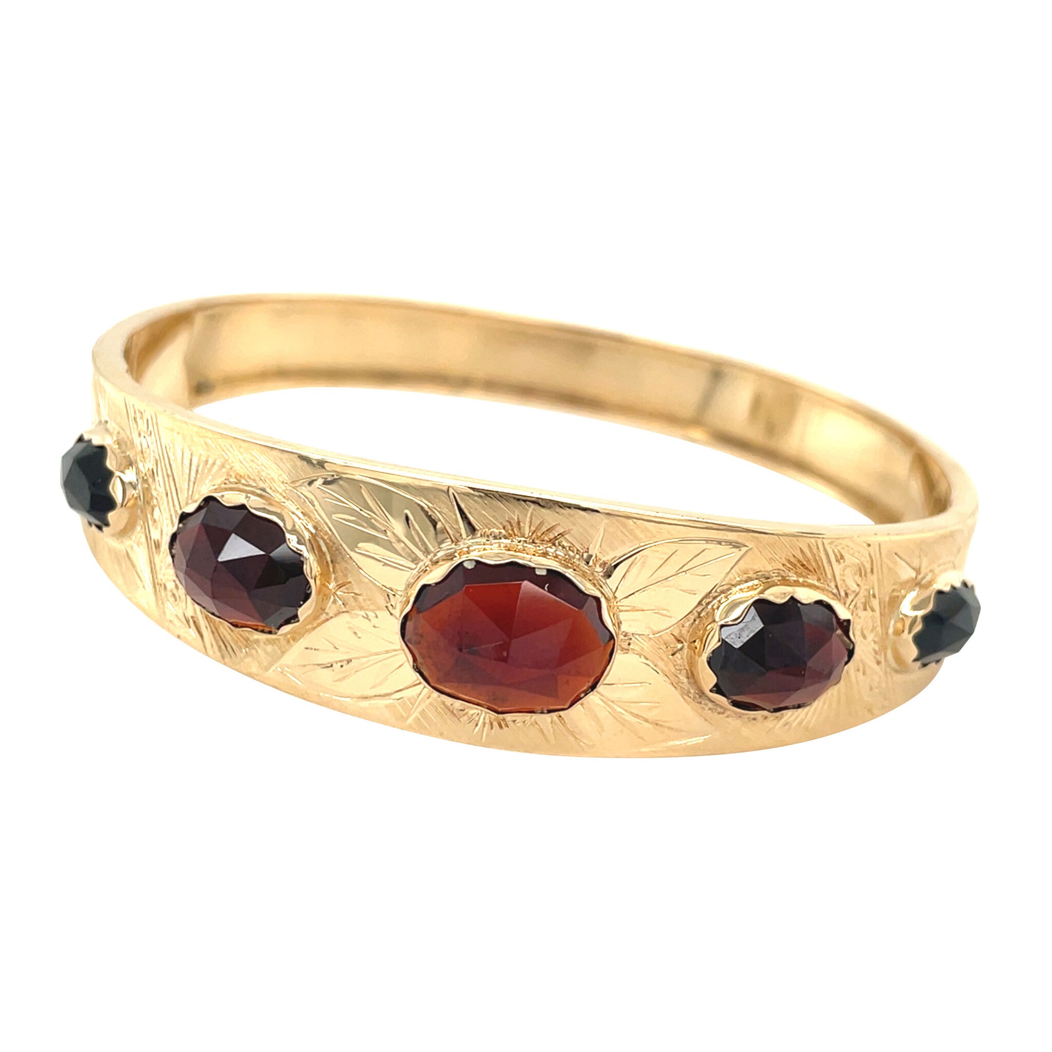 Gouden vintage bangle met granaat 14 kt