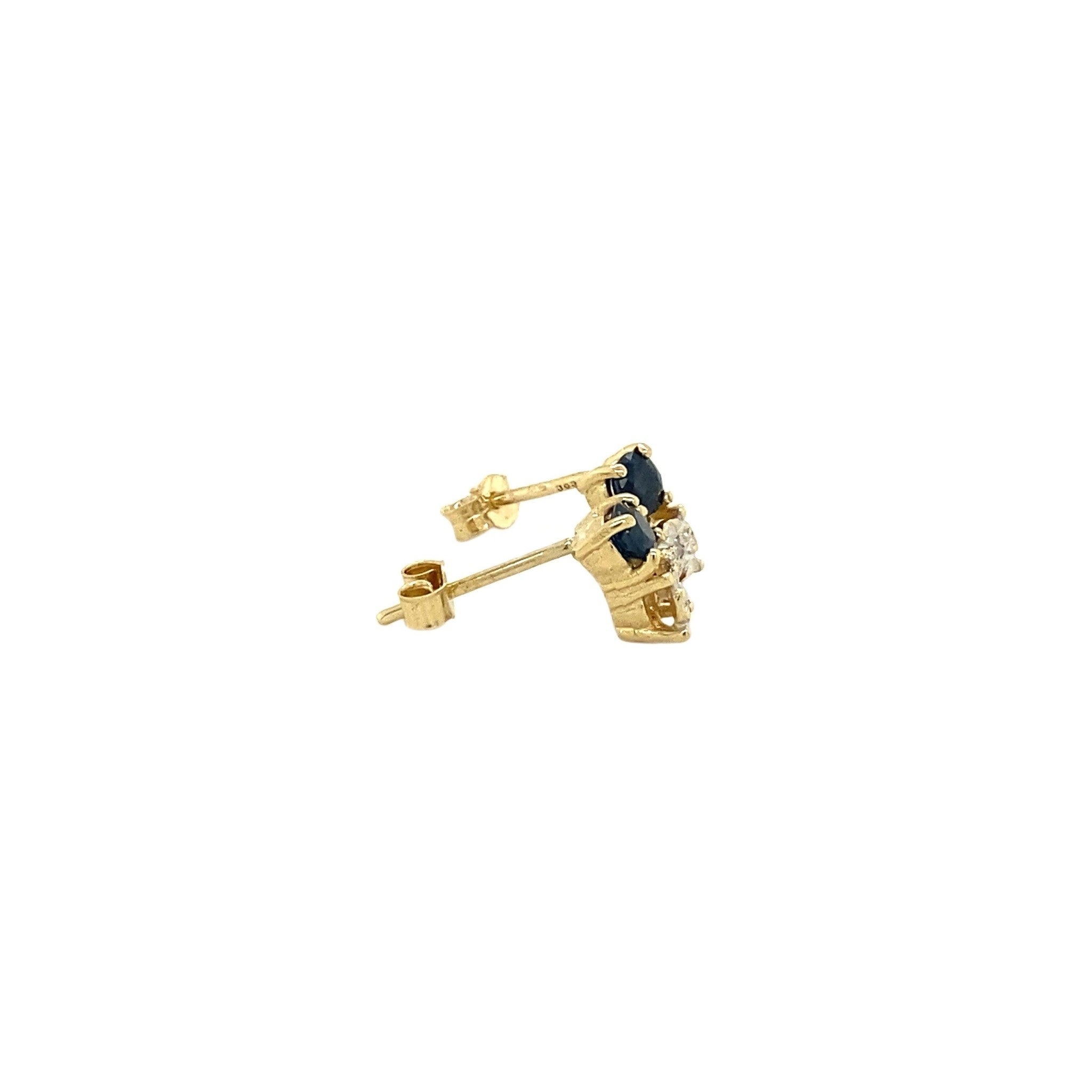 Gold ear studs with diamond and sapphire 14 krt