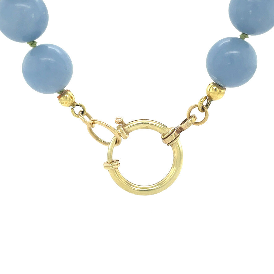 Vintage angelite necklace with gold clasp 14 kt