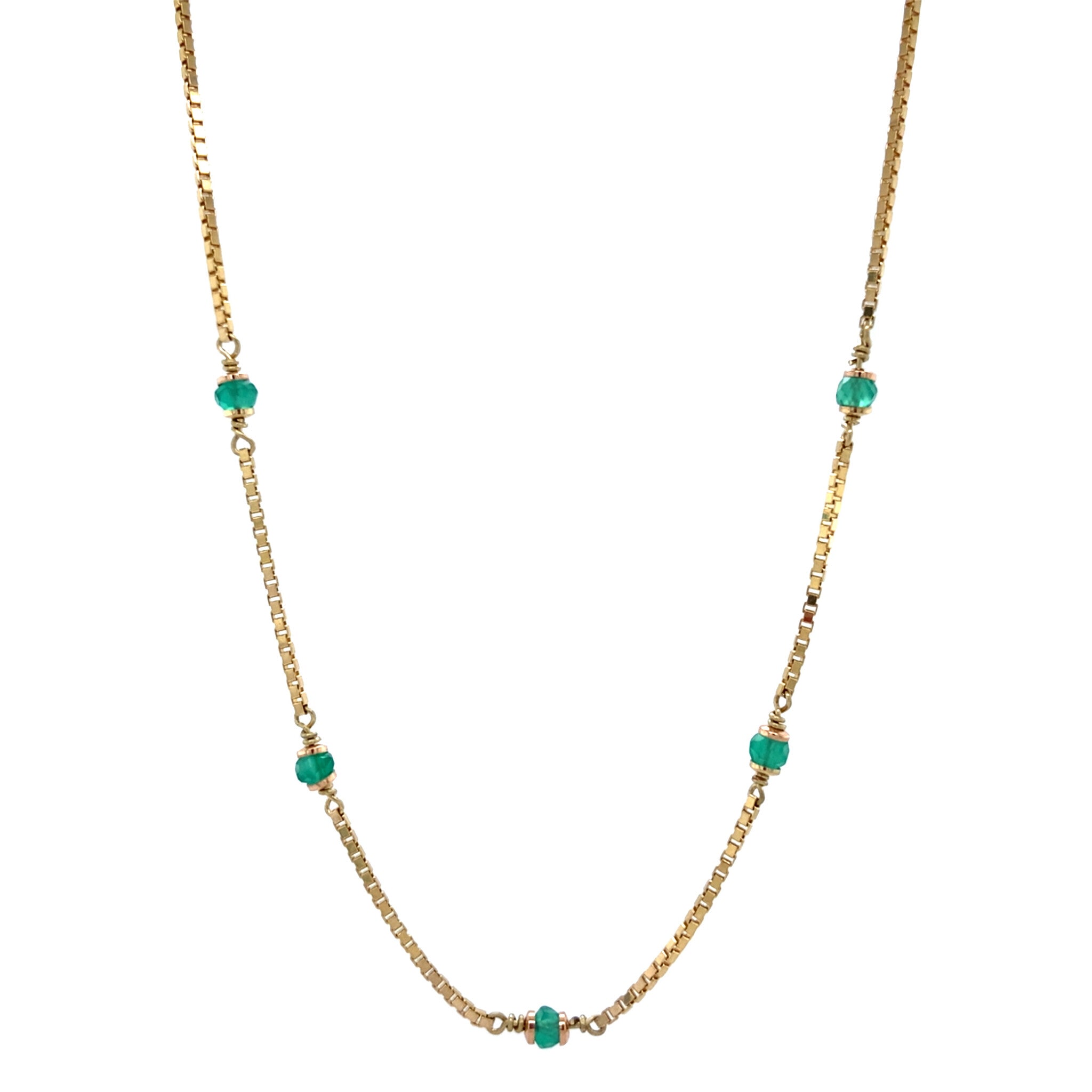14 kt gold vintage Venetian necklace with green onyx