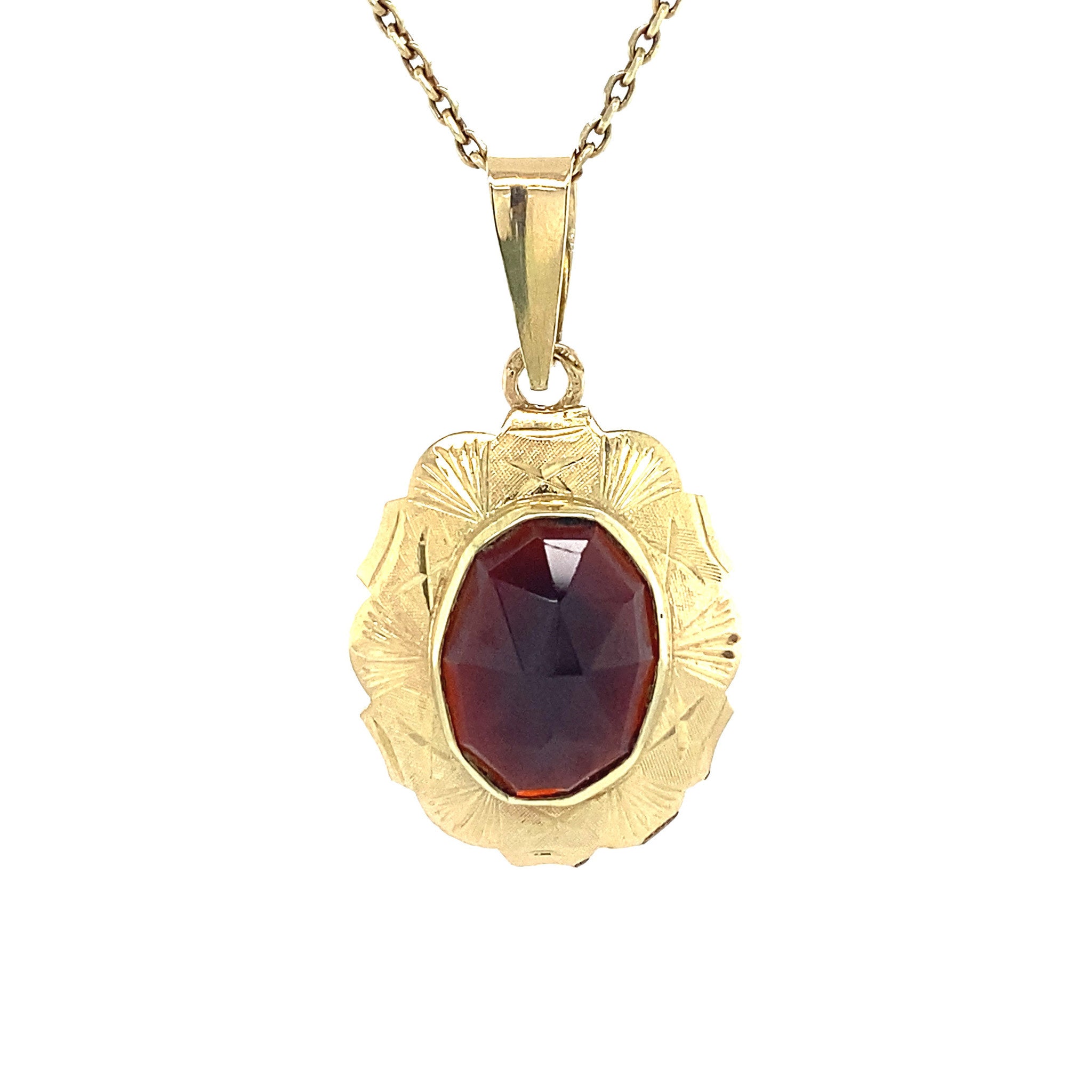 Gouden hanger met granaat 14 krt