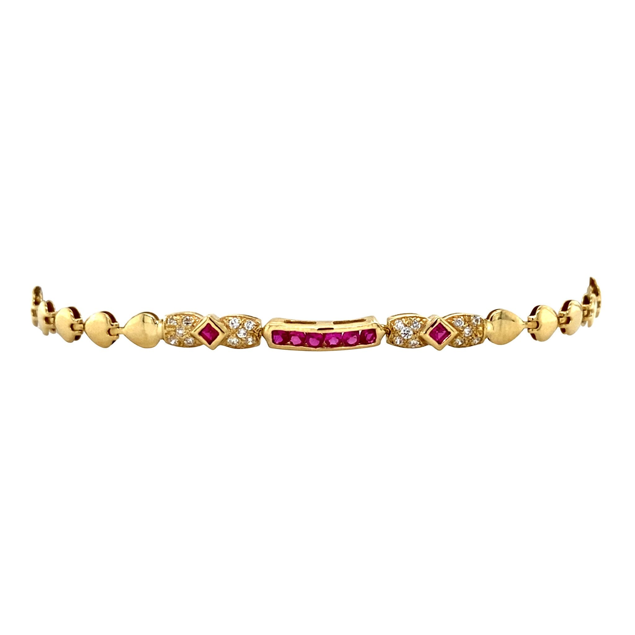18 kt gold vintage bracelet with colored stone and zirconia