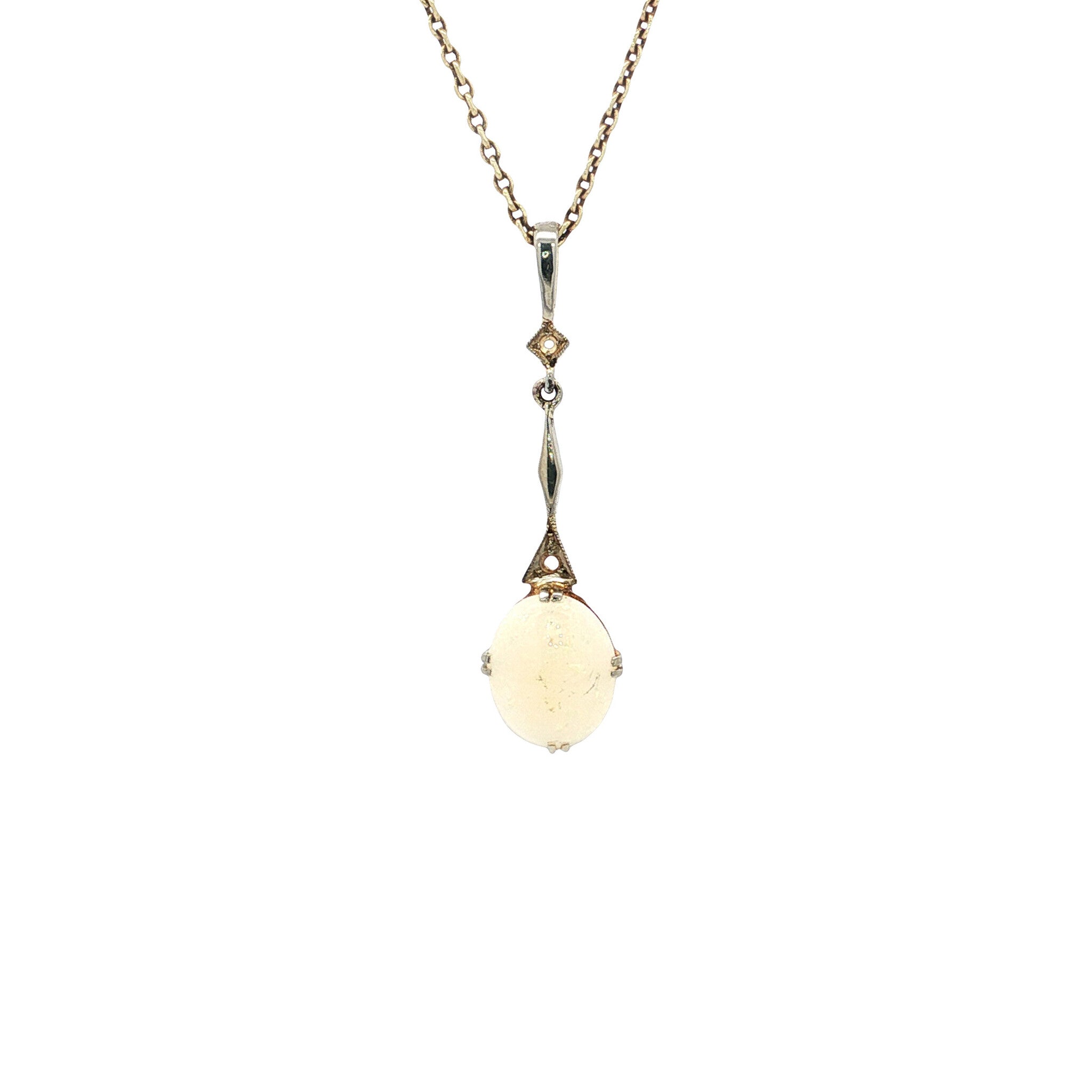 Witgouden vintage hanger met opaal en roosdiamant 14 kt