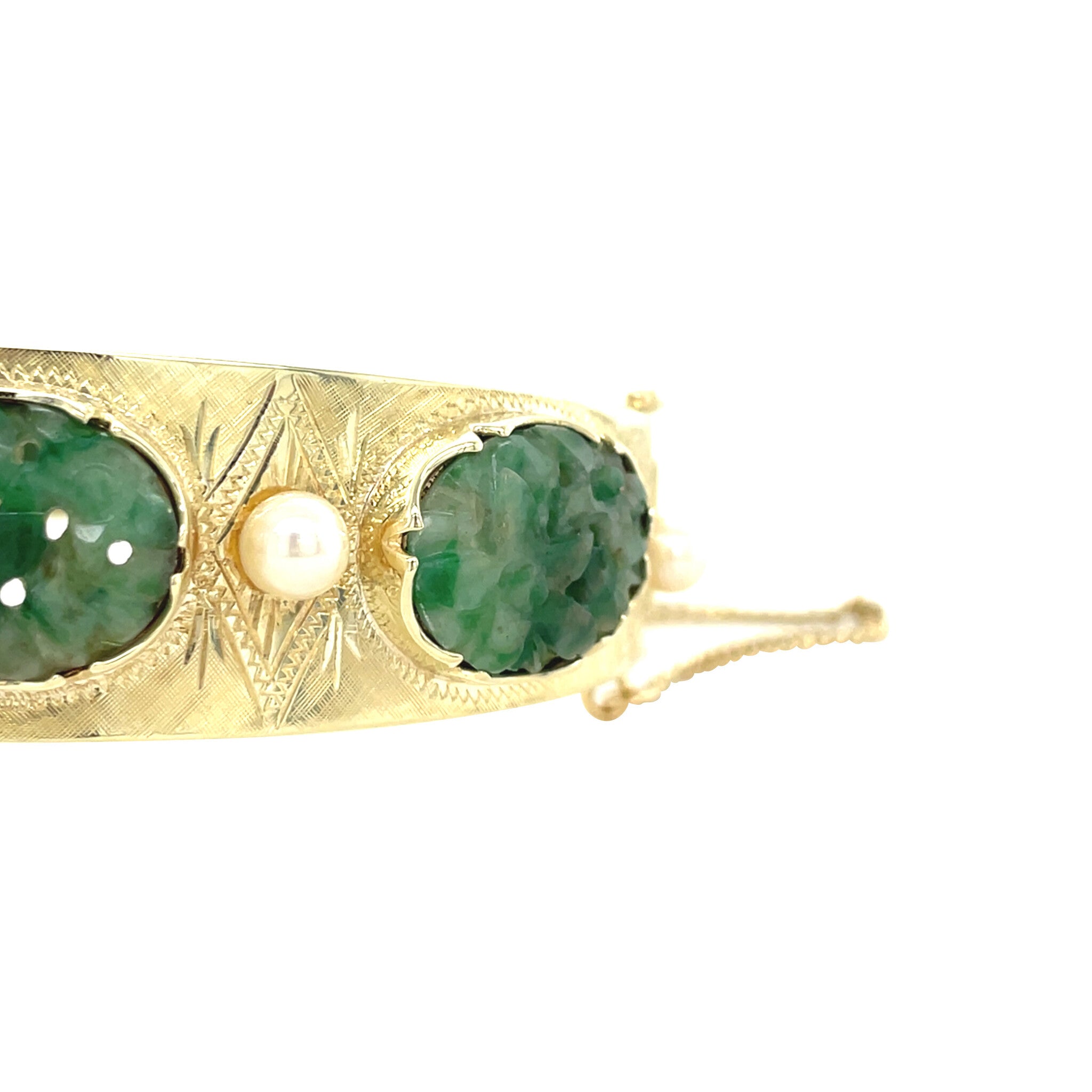 14 kt vintage gold bangle with jade and pearl