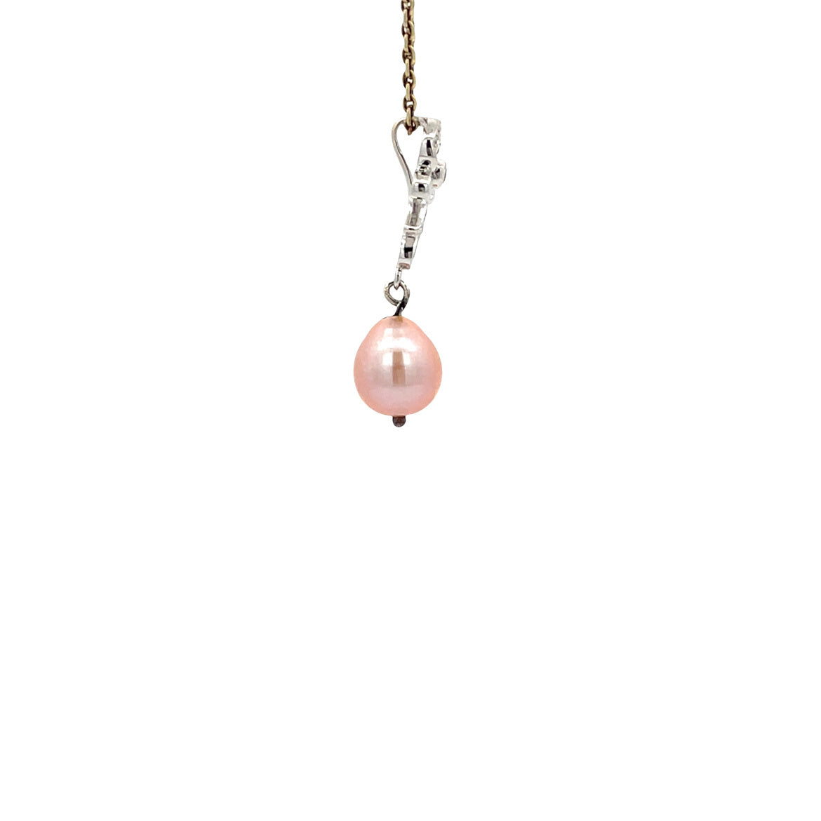 White gold vintage pendant with pearl and diamond 18 kt