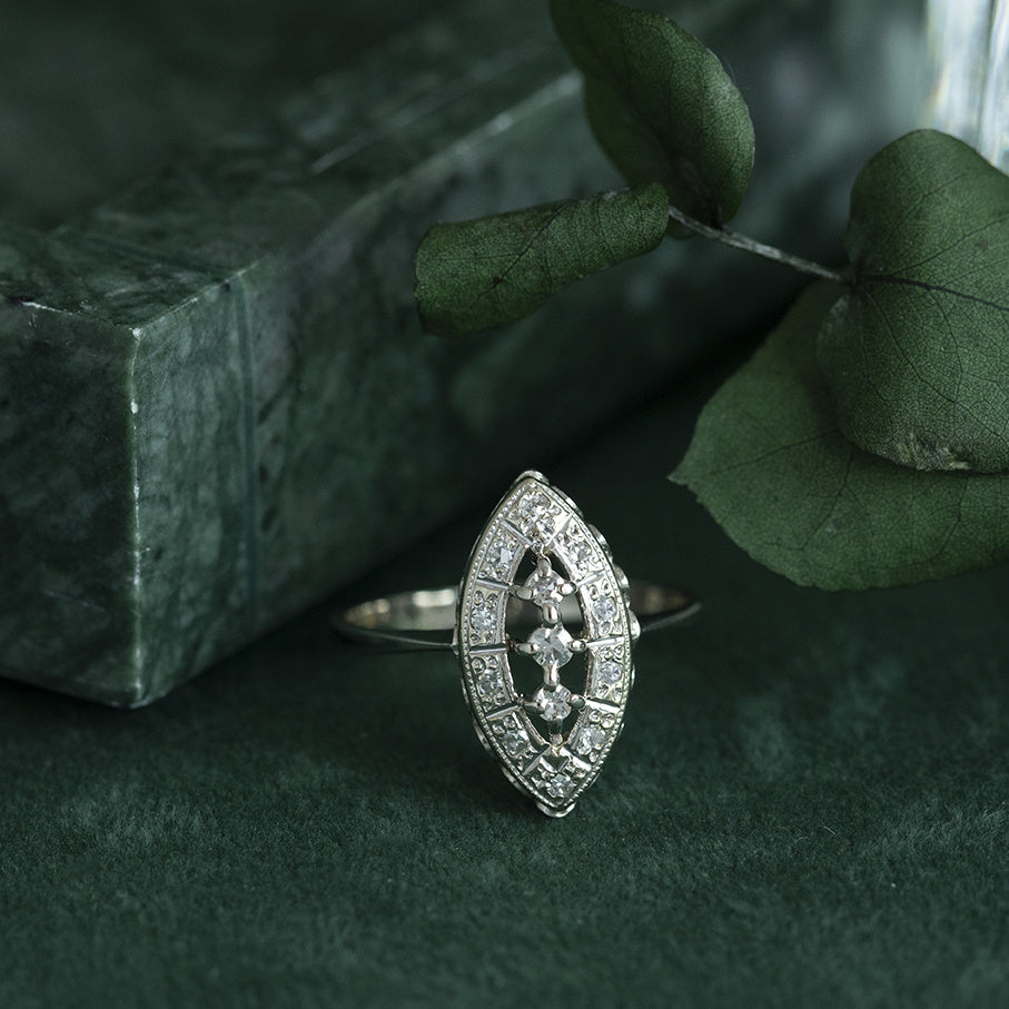 Witgouden vintage prinsessen ring met diamant 14 kt