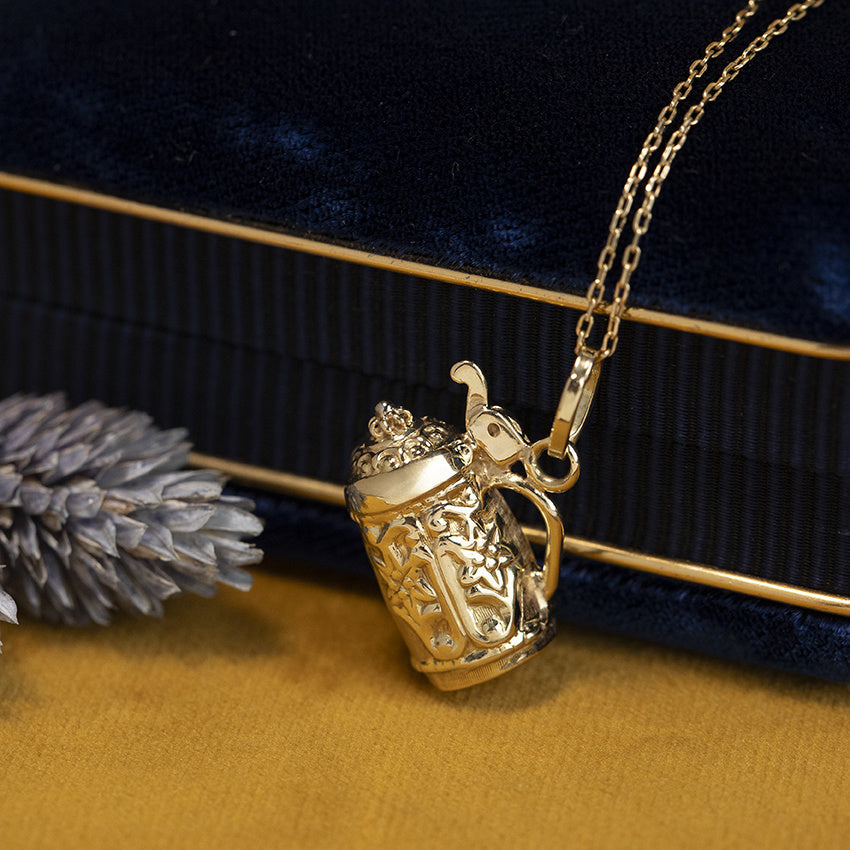 Vintage gold Bavarian beer stein pendant 14 kt