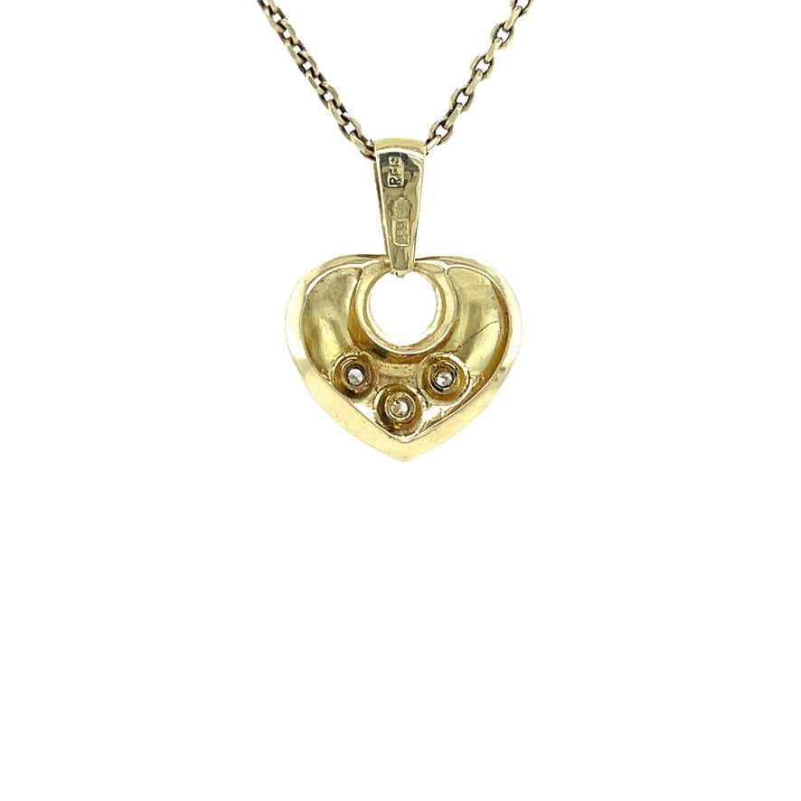Gold vintage heart pendant with diamond 14 kt