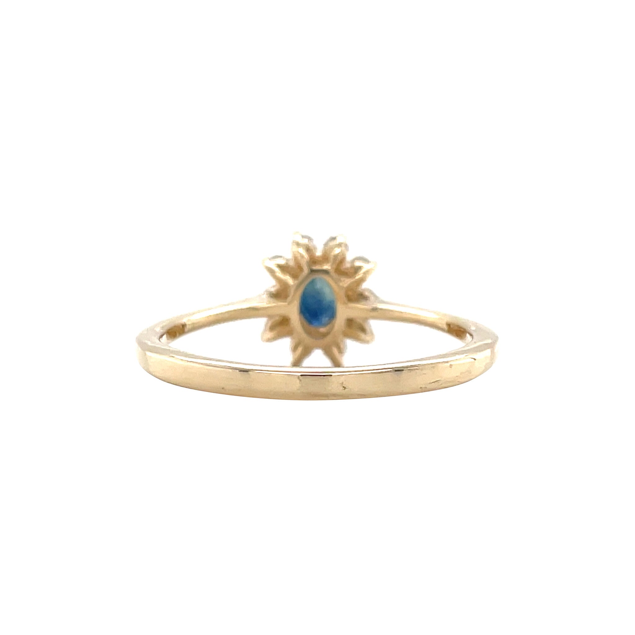 Gouden vintage entourage ring met saffier en diamant 14 krt