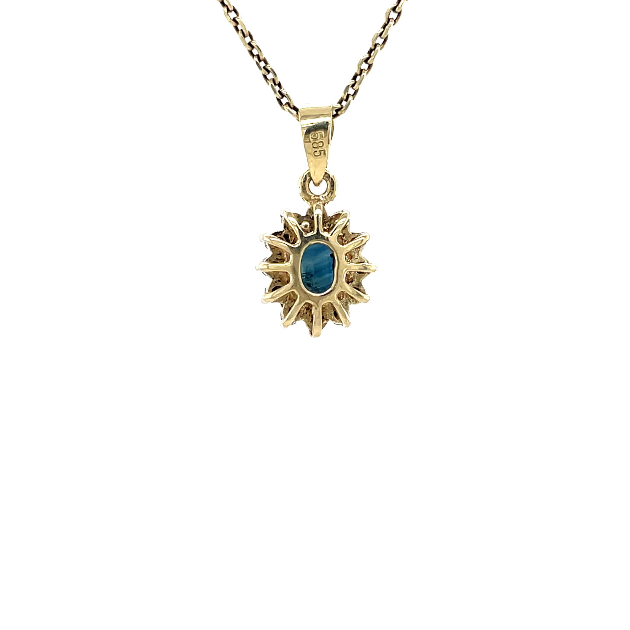 Gouden vintage entourage hanger met saffier en zirkonia 14 krt