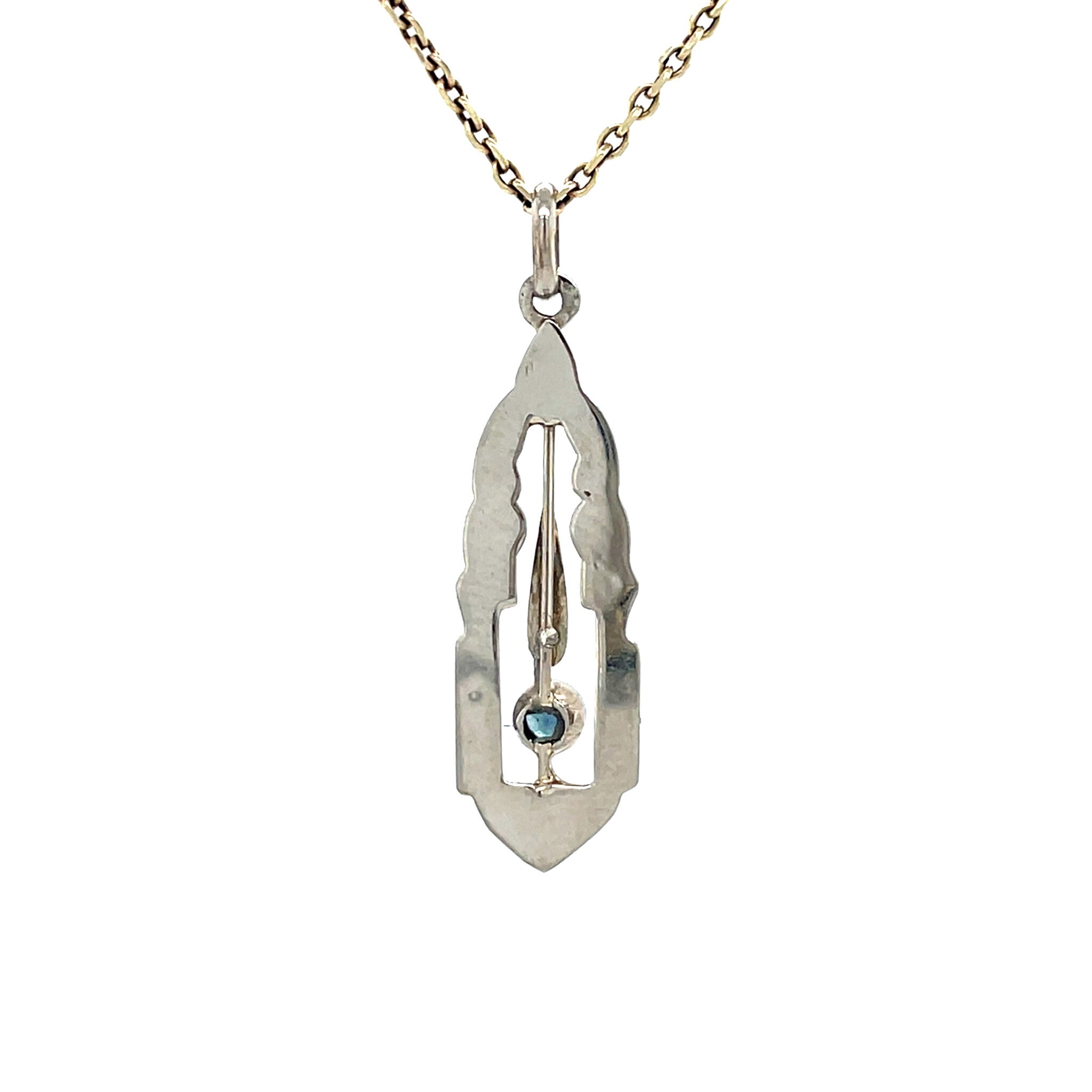 Witgouden vintage hanger met saffier en diamant 14 krt