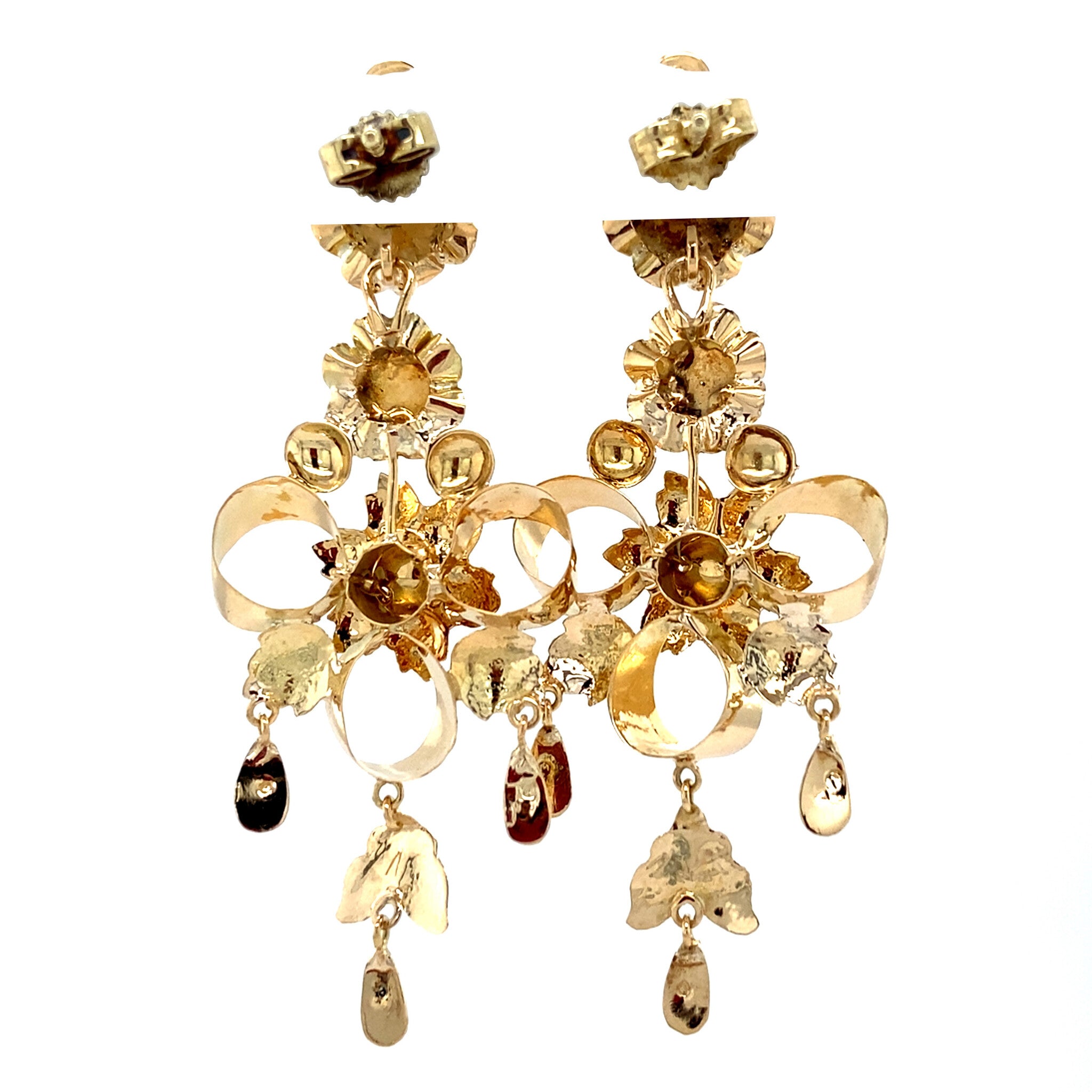 Gold vintage ear pendants with zirconia 14 kt